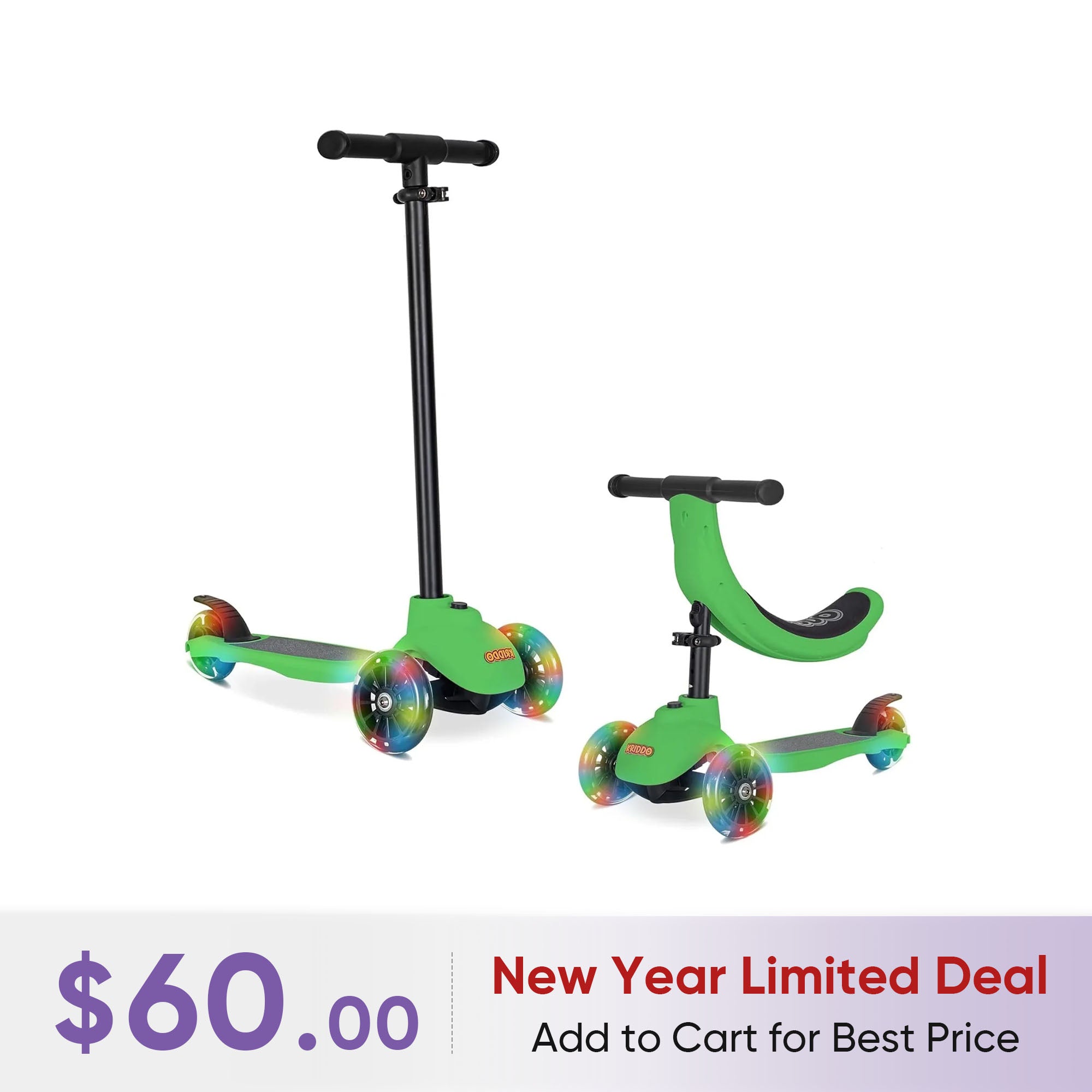 KRIDDO kids 5 in 1 scooter green