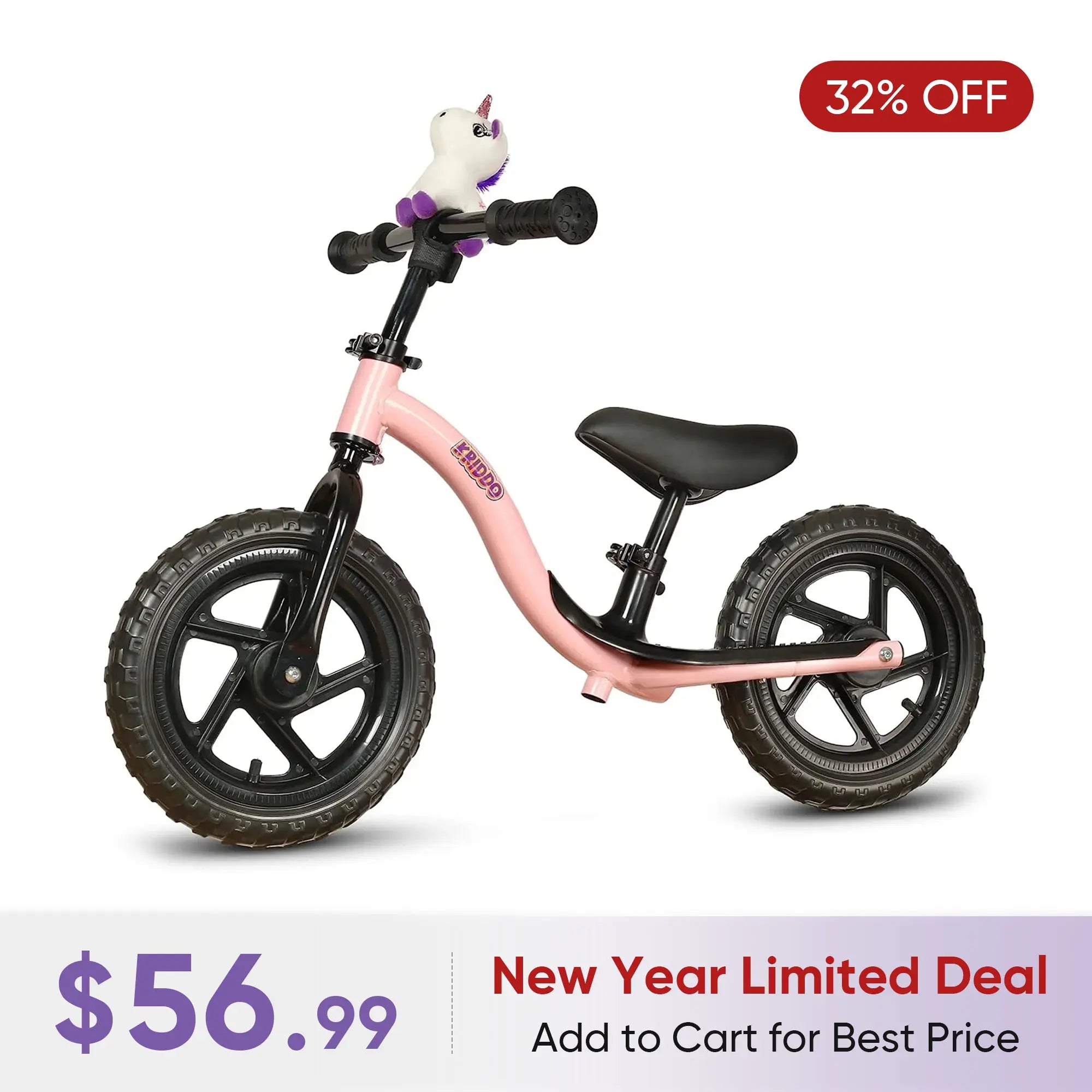 KRIDDO Pink Toy Balance Bike with Unicorn Toy for 2 to 5 Years Old
