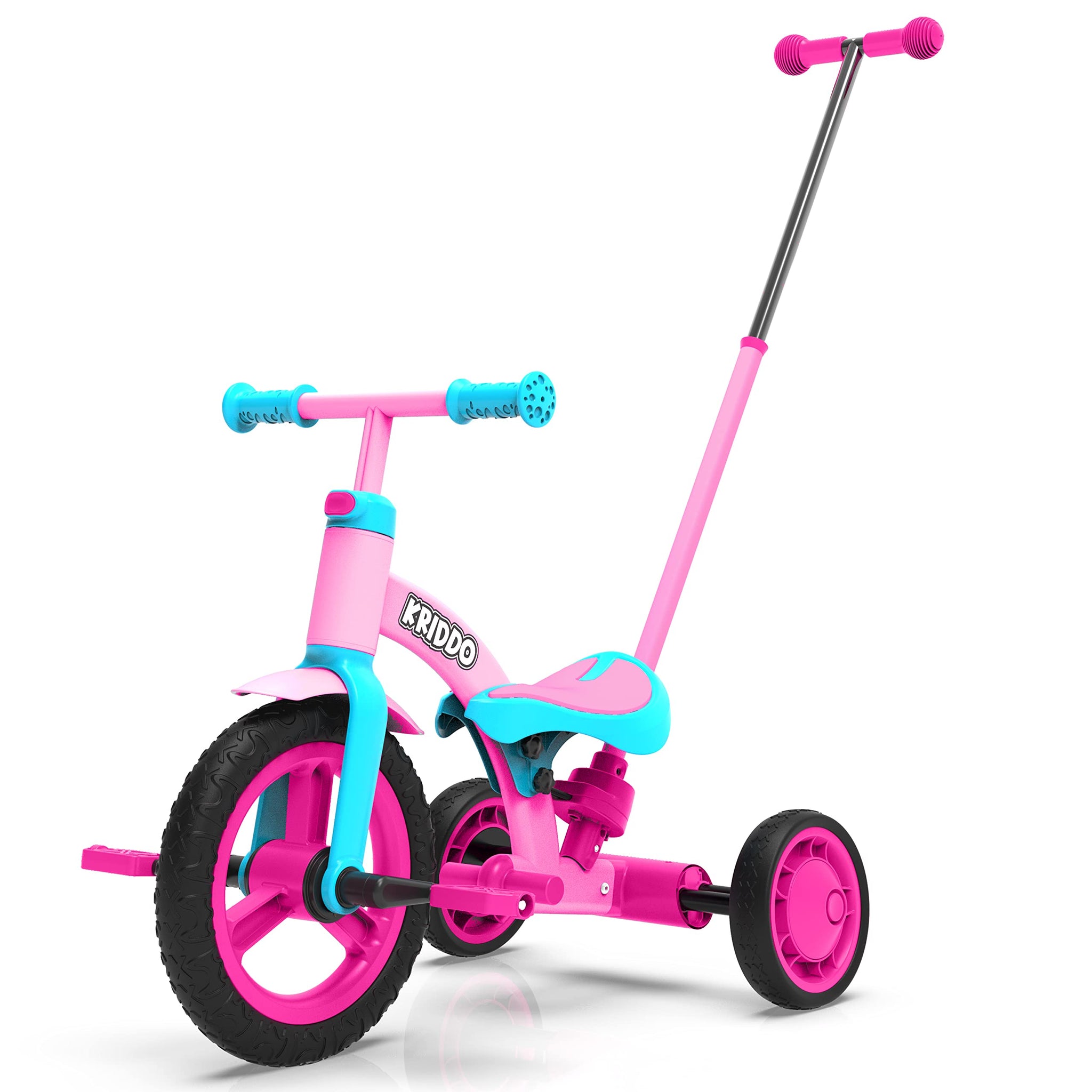 KRIDDO 2 in 1 Kids Tricycles Age 18 Month to 3 Years, EVA Wheels Upgraded,  Gift, Trikes for Toddlers 2 to 3 Year Old with Push Handle and Duck Bell
