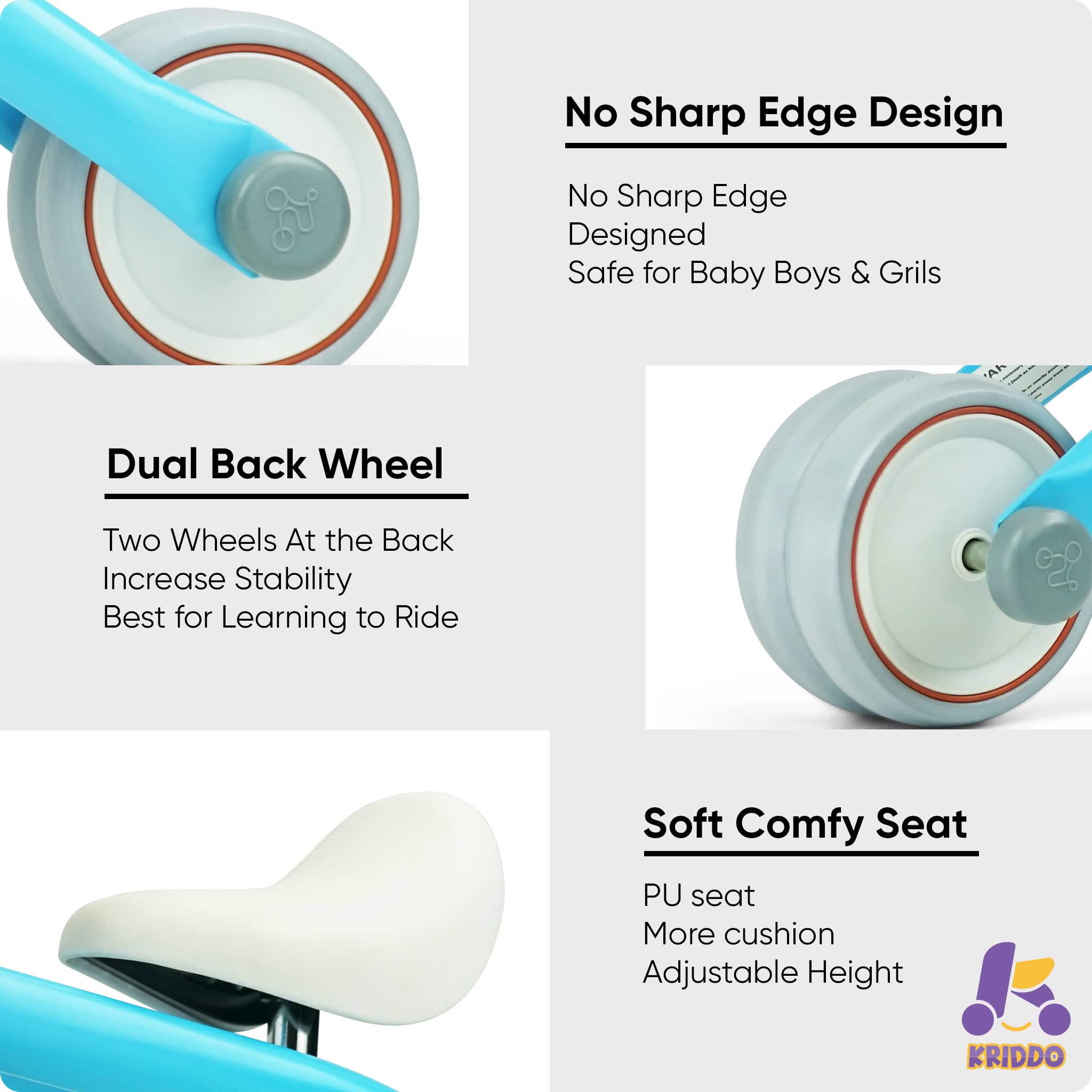KRIDDO Baby Balance Bike for 1-2 Year Old Boy and Girl Gifts, Toddler Bike with Duck Bell for One Year Old First Birthday Gifts Baby Toys 12 Months to 3 Year Old, Blue
