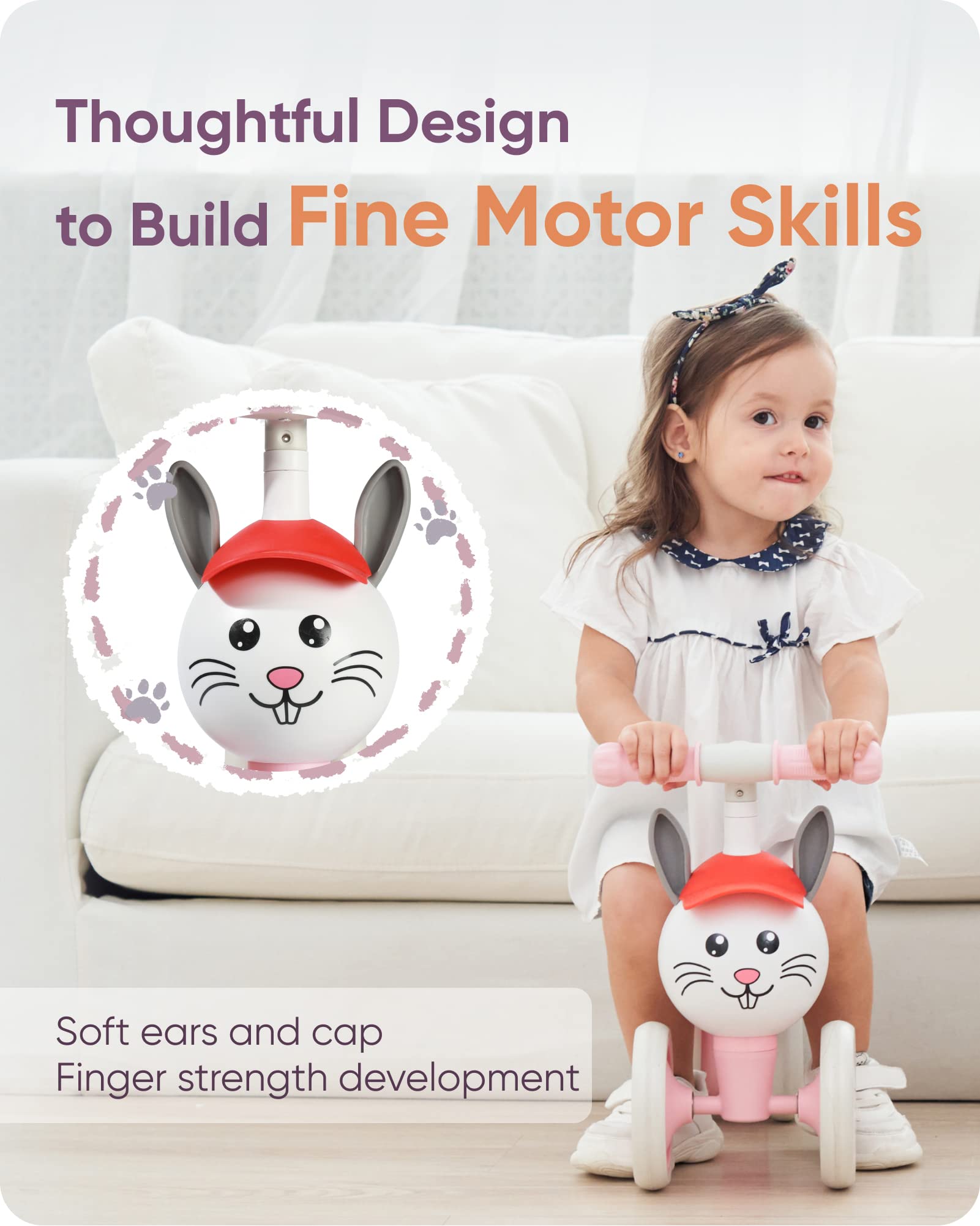 KRIDDO Baby Balance Bike for 1-2 Year Old Boy and Girl, Toddler Mini Bike for One Year Old First Birthday Gifts Baby Toys 12 Months to 2 Year Old Ride-on Toys Gifts Indoor Outdoor Balance Bike, Bunny