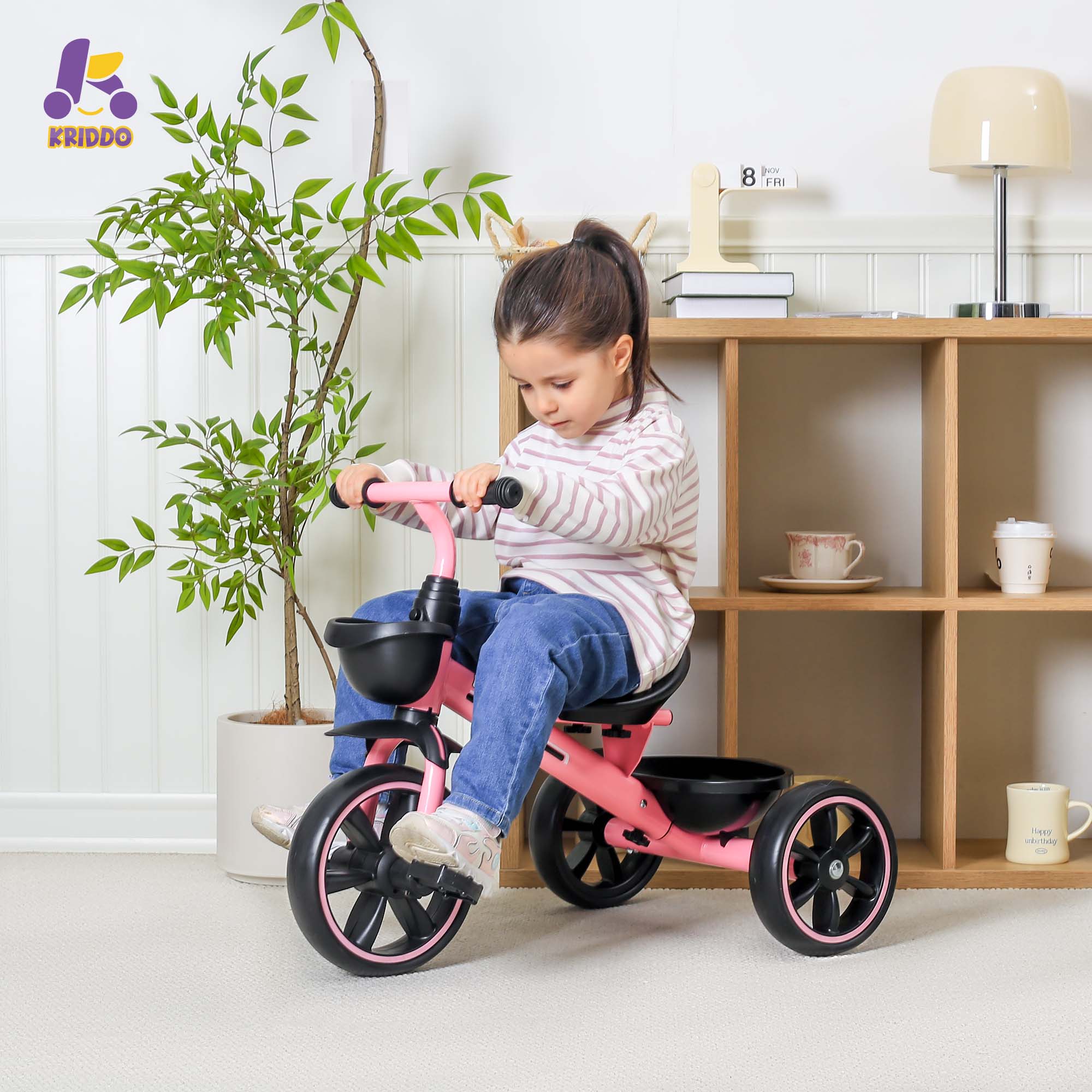 KRIDDO Kids Tricycle Easy-Assembly for 2 to 5 Years Old Pink