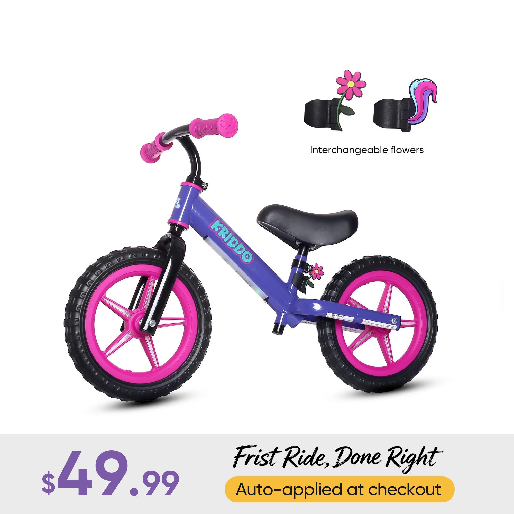KRIDDO Toddler Light Up Balance Bike With Cute Accessories For 2-5 Years Old Purple