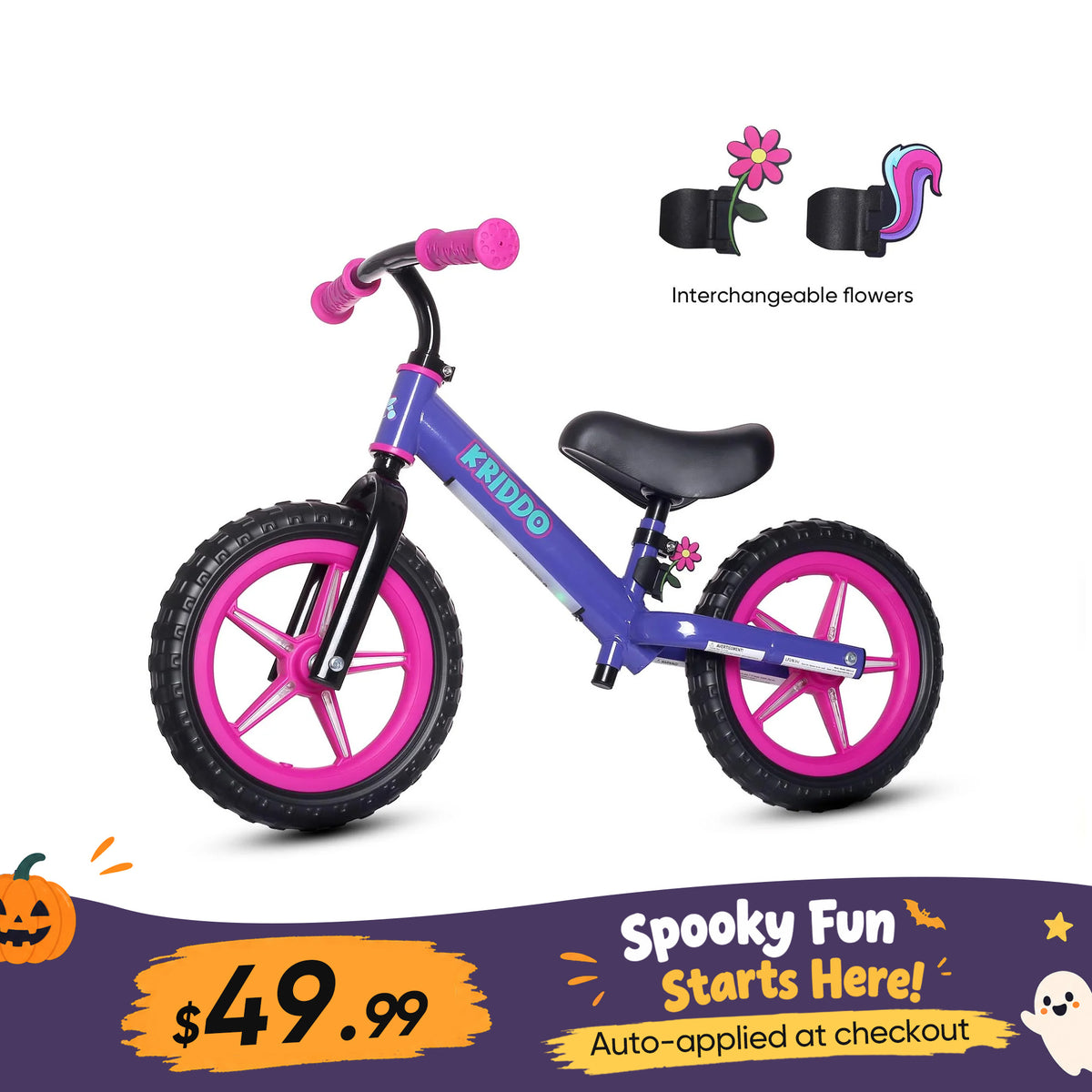KRIDDO Toddler Light Up Balance Bike With Cute Accessories For 2-5 Years Old Purple