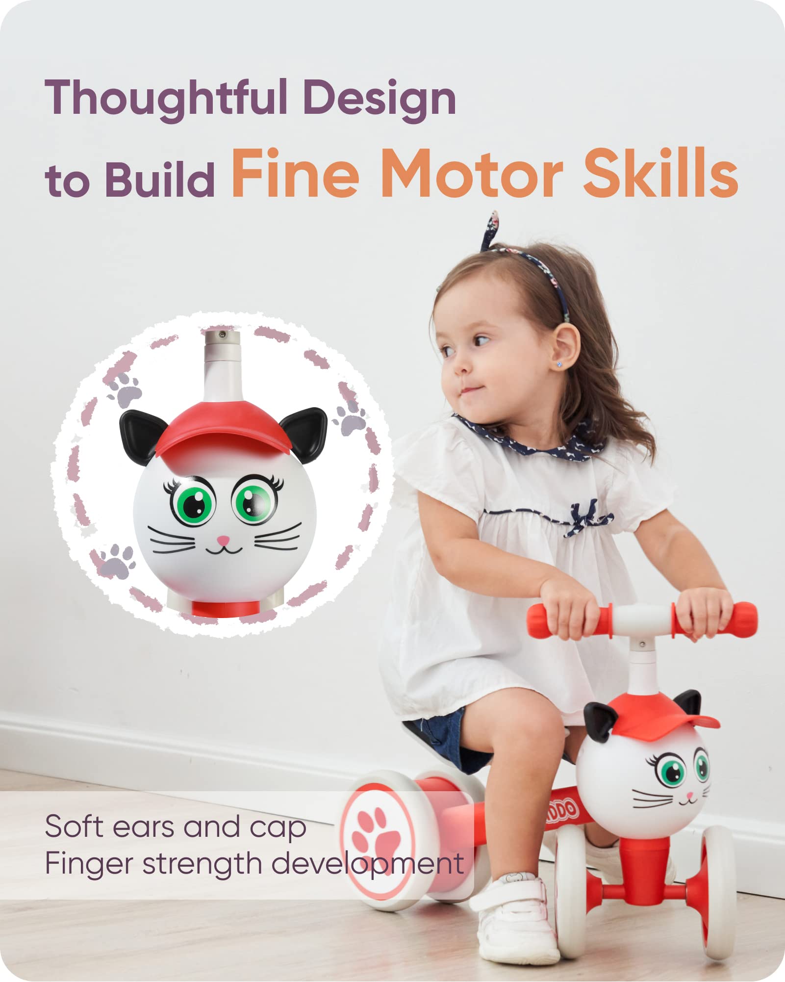 KRIDDO Baby Balance Bike for 1-2 Year Old Boy and Girl, Toddler Mini Bike for One Year Old First Birthday Gifts Baby Toys 12 Months to 2 Year Old Ride-on Toys Gifts Indoor Outdoor Balance Bike, Kitten