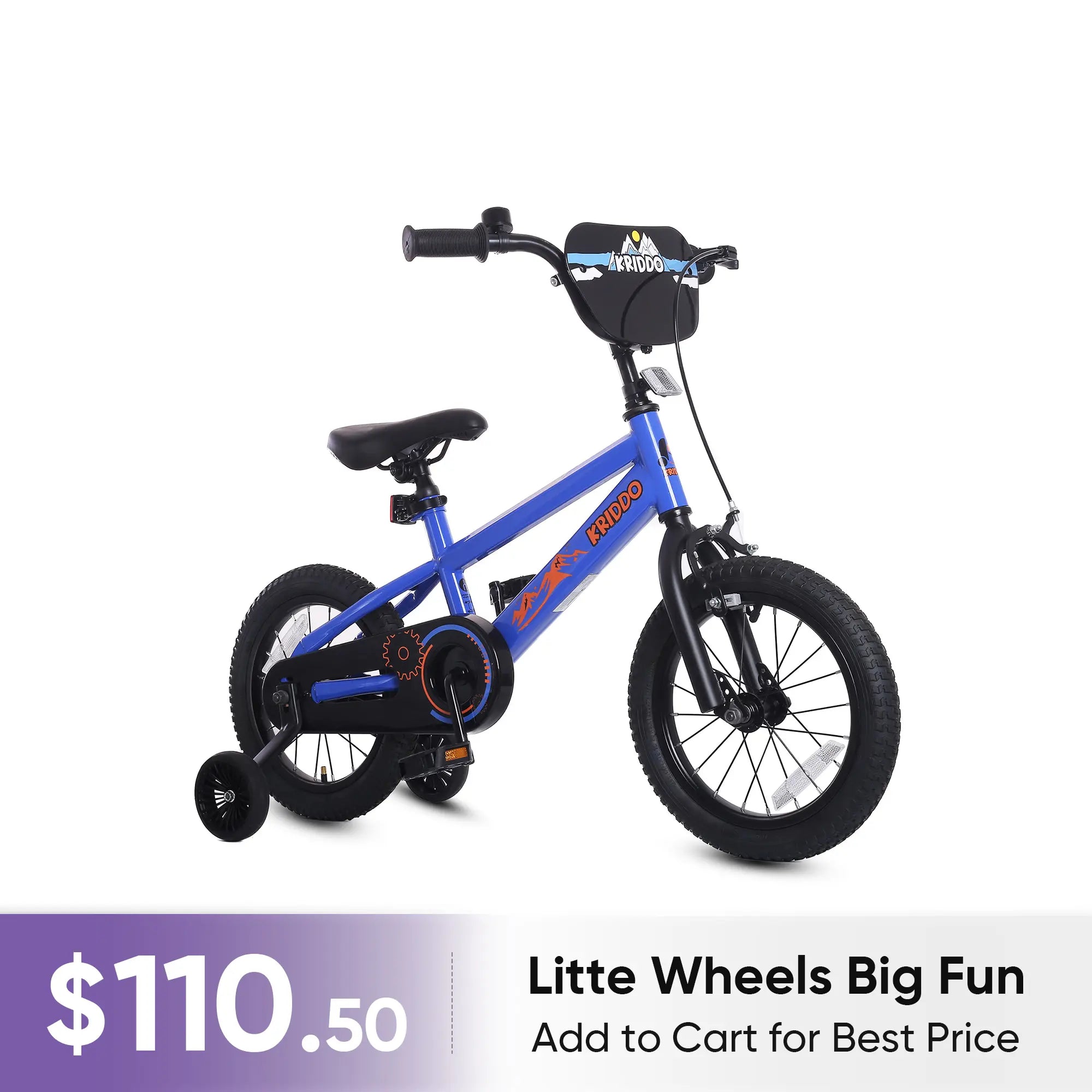 KRIDDO 14 Inch Bike with Training Wheels for 3 to 6 Years Old Blue