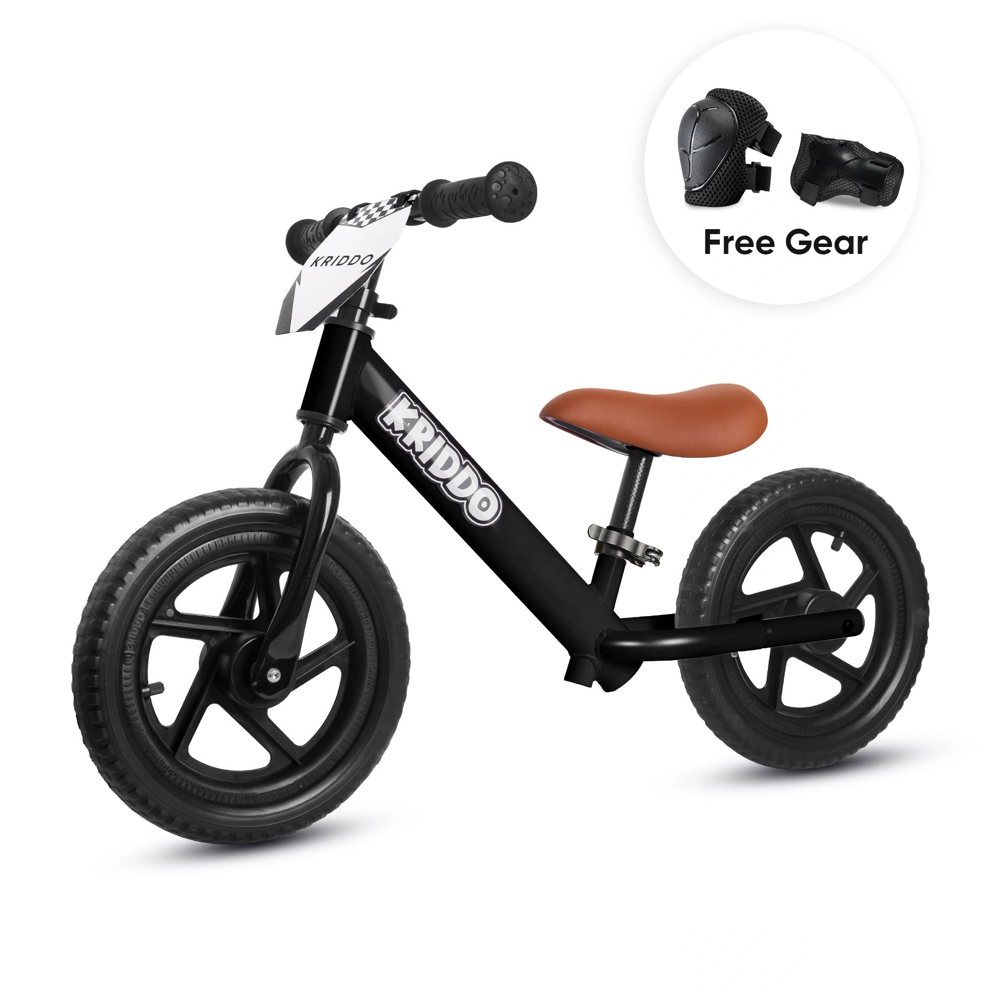 KRIDDO 12 Inch Toddler Balance Bike with Custom Name Plate for Ages 2–5 Black, Includes Free Protective Gear Set