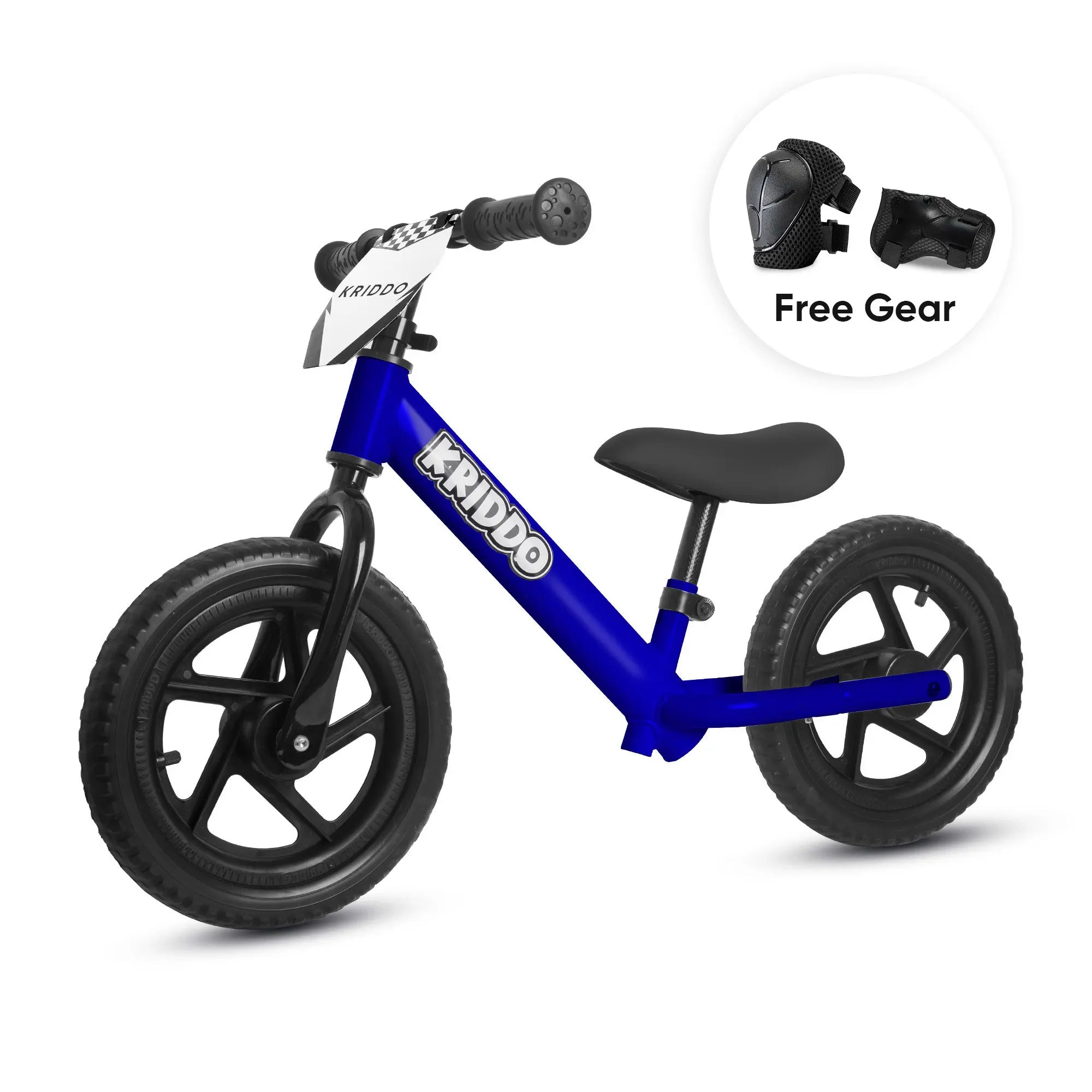 KRIDDO 12 Inch Toddler Balance Bike with Custom Name Plate for Ages 2–5 White, Includes Free Protective Gear Set Blue