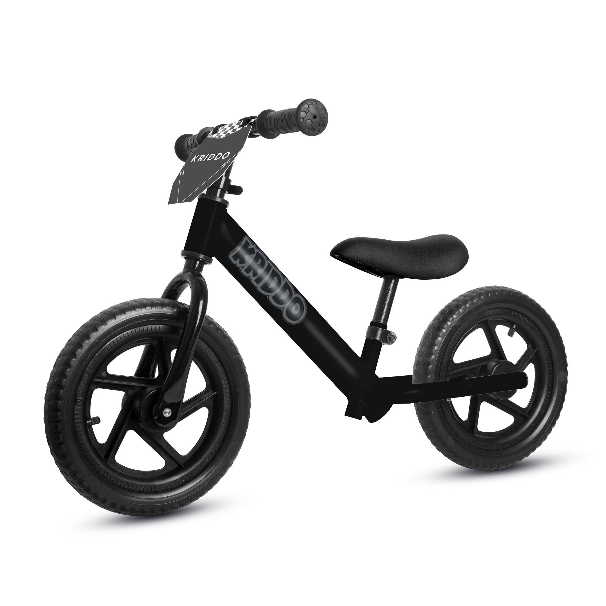 KRIDDO 12 Inch Toddler Balance Bike with Custom Name Plate Matte Black