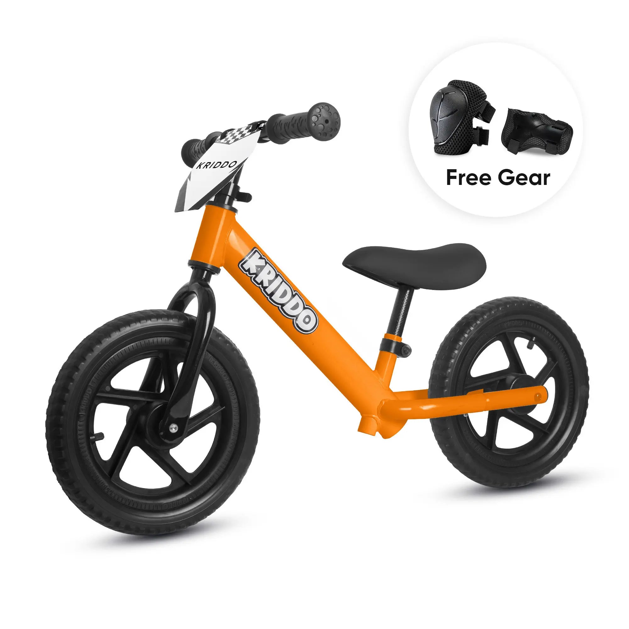 KRIDDO 12 Inch Toddler Balance Bike with Custom Name Plate for Ages 2–5 White, Includes Free Protective Gear Set Orange