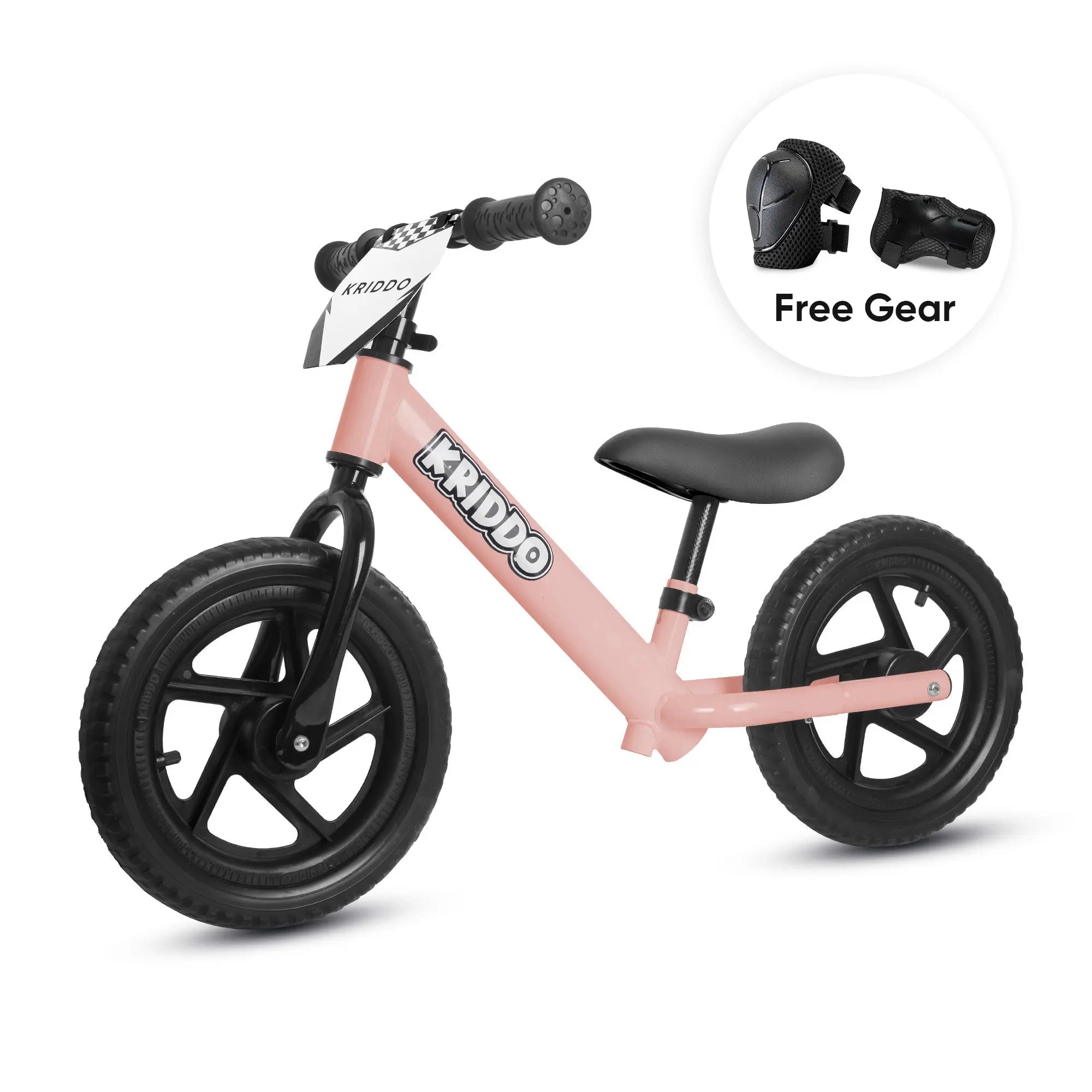 KRIDDO 12 Inch Toddler Balance Bike with Custom Name Plate for Ages 2–5 White, Includes Free Protective Gear Set Pink