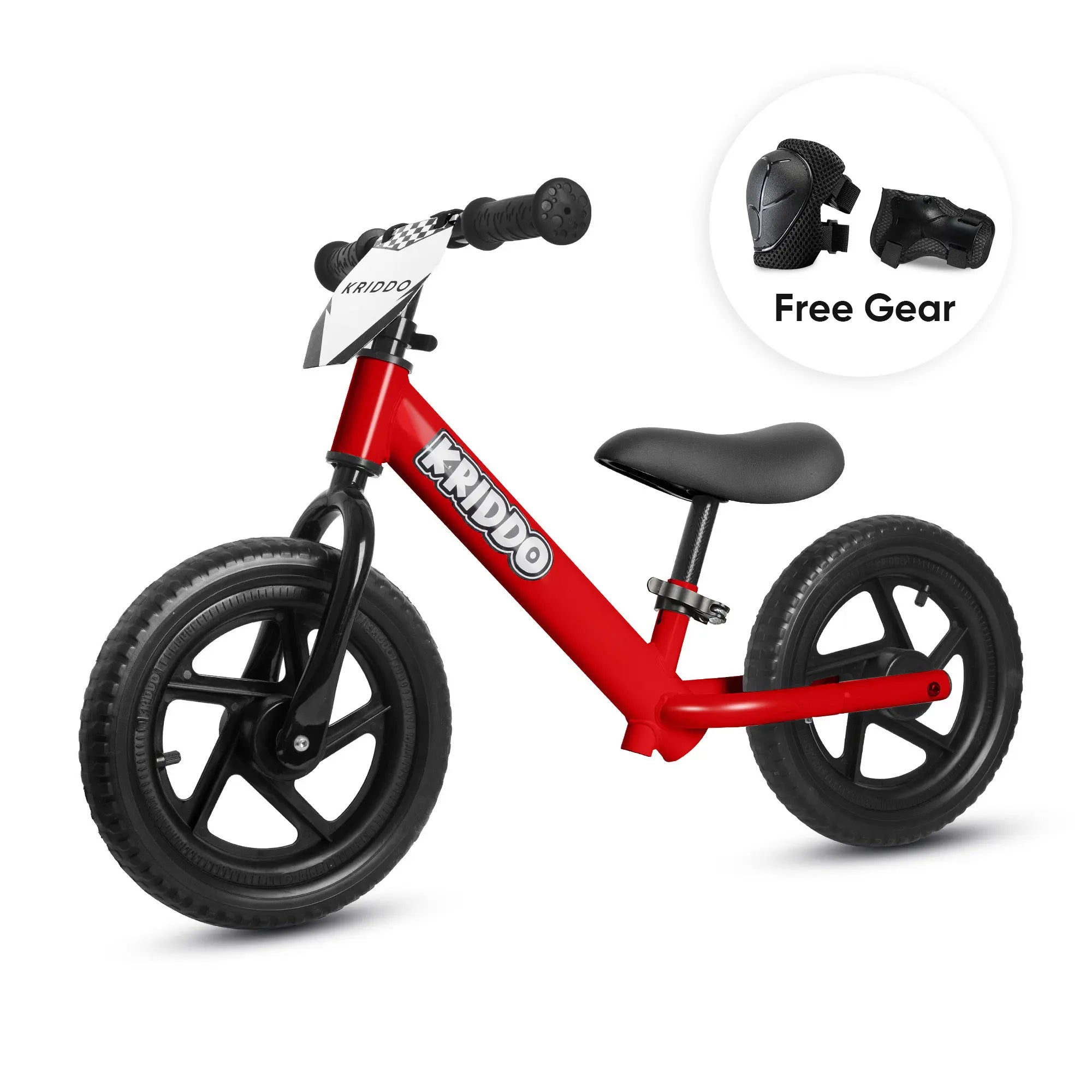 KRIDDO 12 Inch Toddler Balance Bike with Custom Name Plate for Ages 2–5 White, Includes Free Protective Gear Set Red