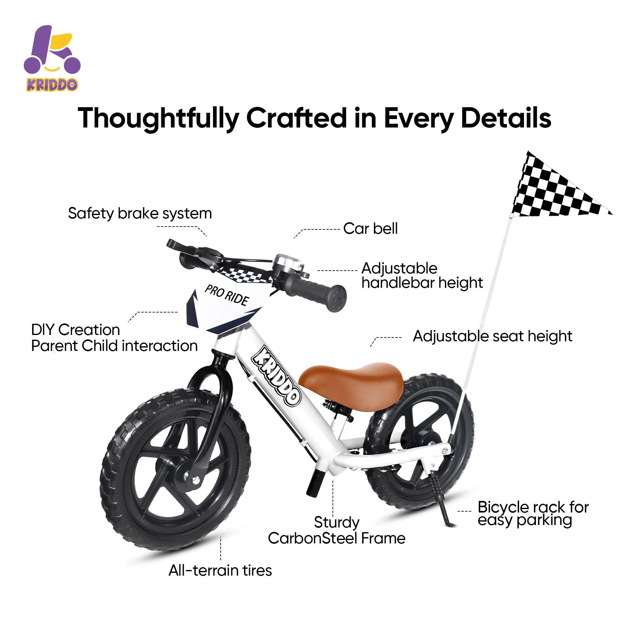 KRIDDO white balance bike with brakes features