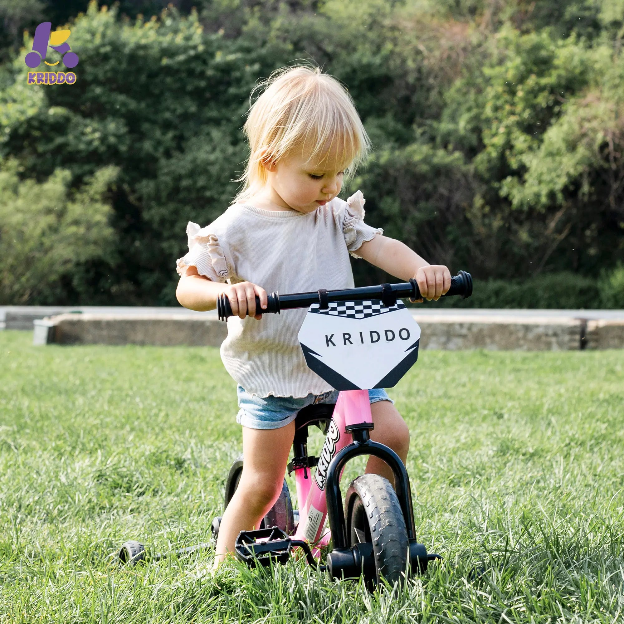 KRIDDO Pedal-Assist Toddler Bike with Training Wheels for Ages 18 Months to 3 Years Pink