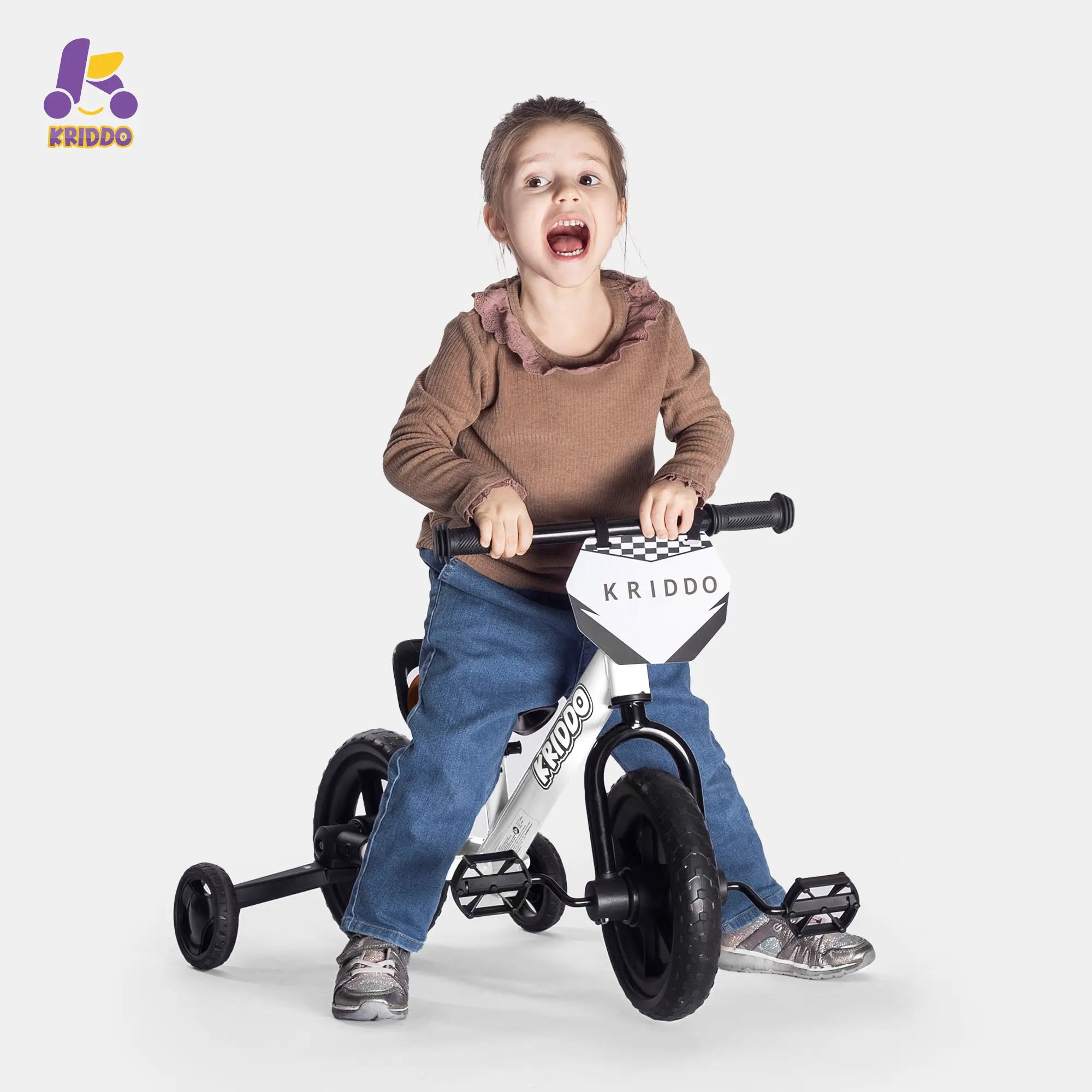 KRIDDO Pedal-Assist Toddler Bike with Training Wheels for Ages 18 Months to 3 Years White