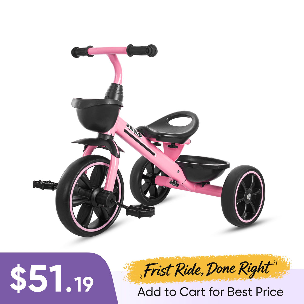 KRIDDO Kids Tricycles Age 24 Month to 4 Years, Toddler Kids Trike for 2.5 to 5 Year Old, Gift Toddler Tricycles for 2-4 Year Old, Purple
