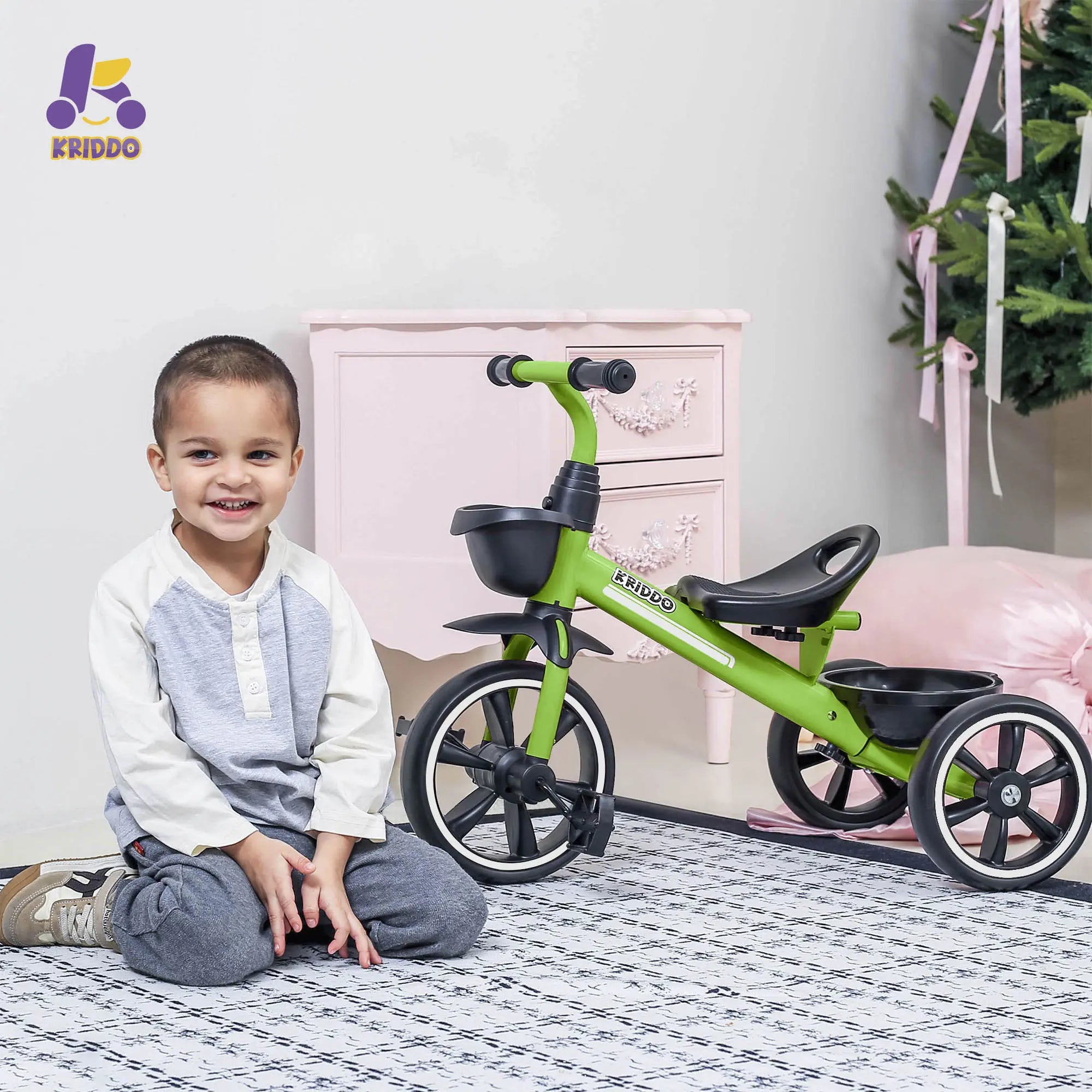 KRIDDO Kids Tricycle Easy-Assembly for 2 to 5 Years Old Green