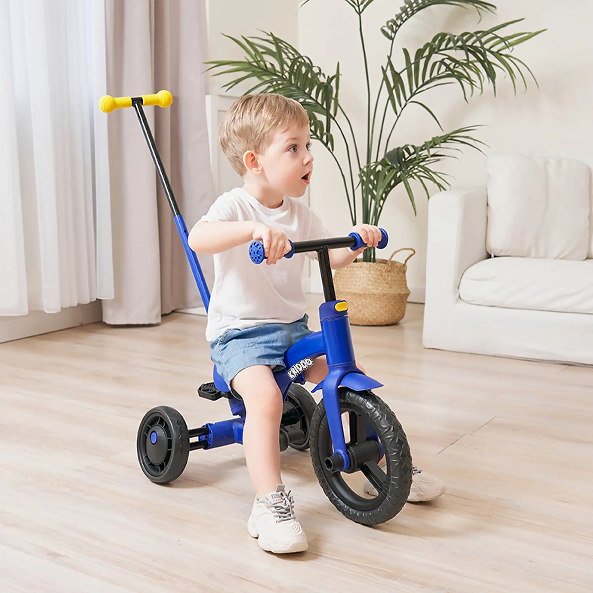 KRIDDO 4-in-1 Childrens Trike for 1.5 to 3 Years Old Blue