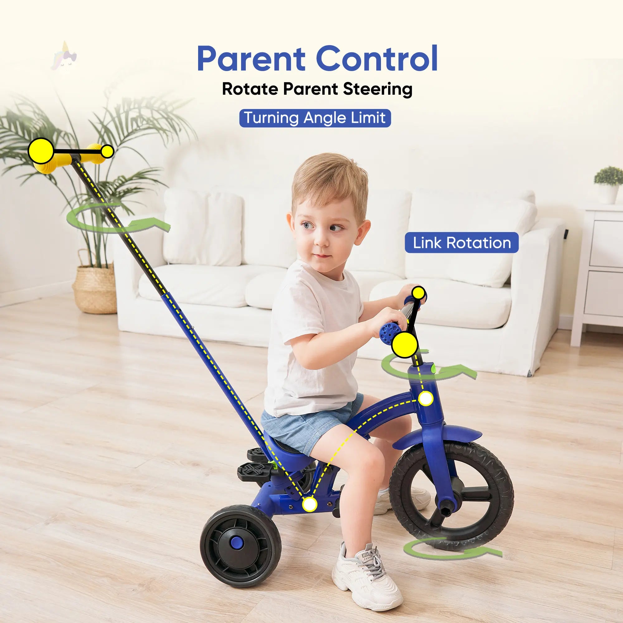 KRIDDO 4-in-1 Childrens Trike for 1.5 to 3 Years Old Blue