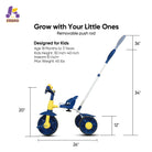 KRIDDO 2-in-1 Kids Push Trike for 18 months to 3 Years Old Blue