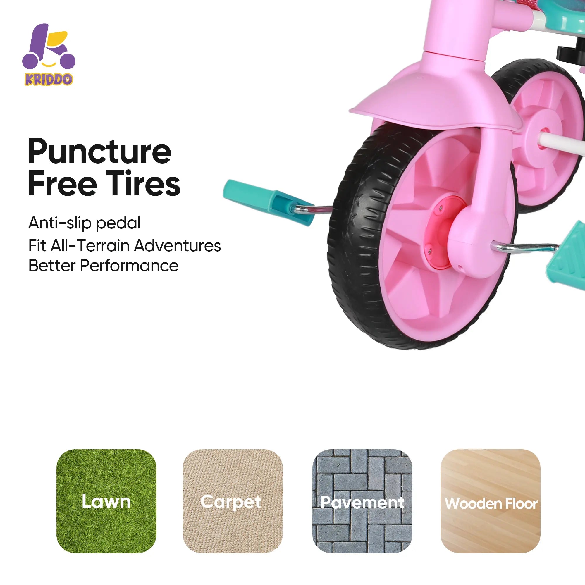 KRIDDO 2-in-1 Kids Push Trike for 18 months to 3 Years Old Pink