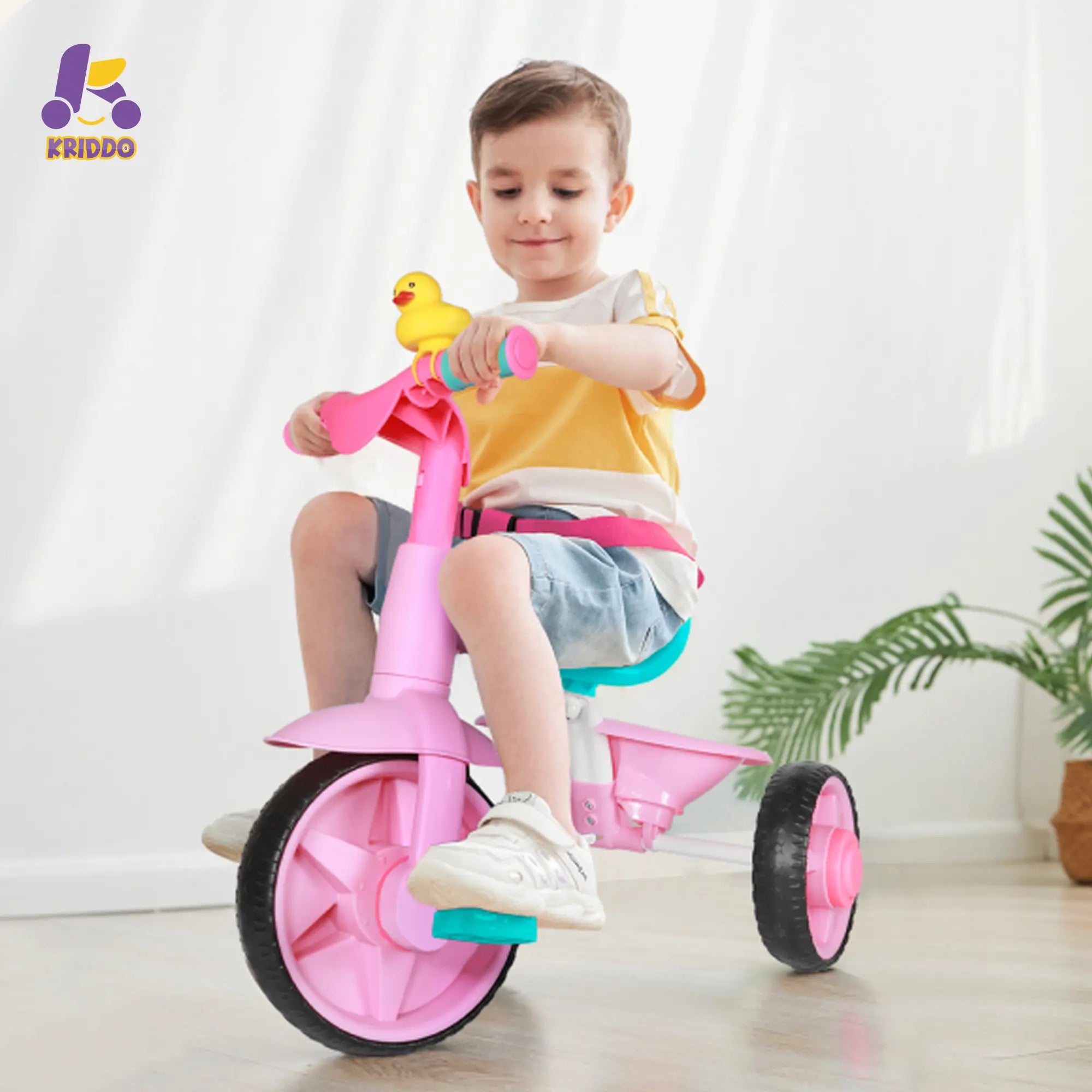 KRIDDO 2-in-1 Kids Push Trike for 18 months to 3 Years Old Pink