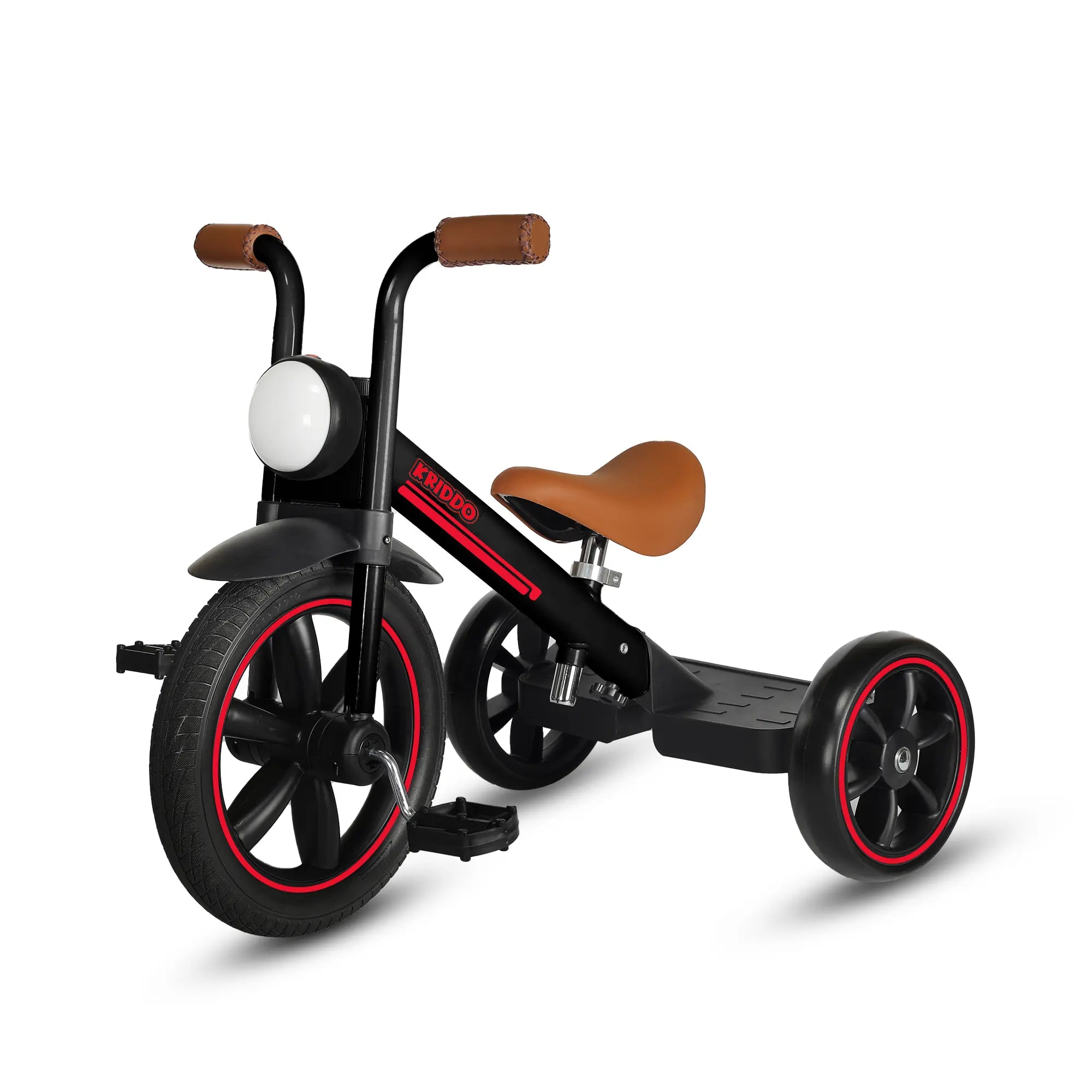 KRIDDO Kids Tricycle with Headlight and Pedals for 2 to 5 Years Old Black