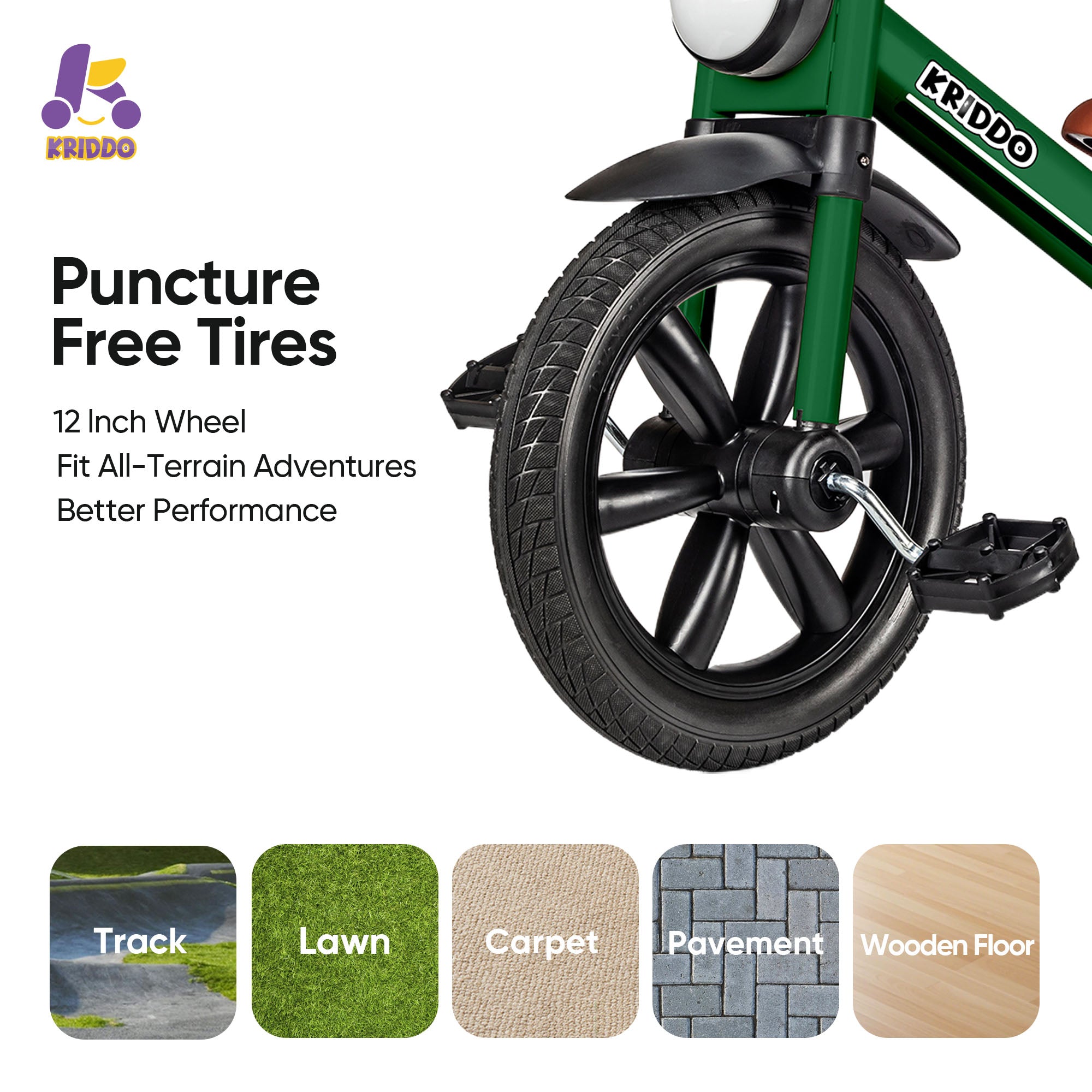 KRIDDO green tricycle with puncture-free tires