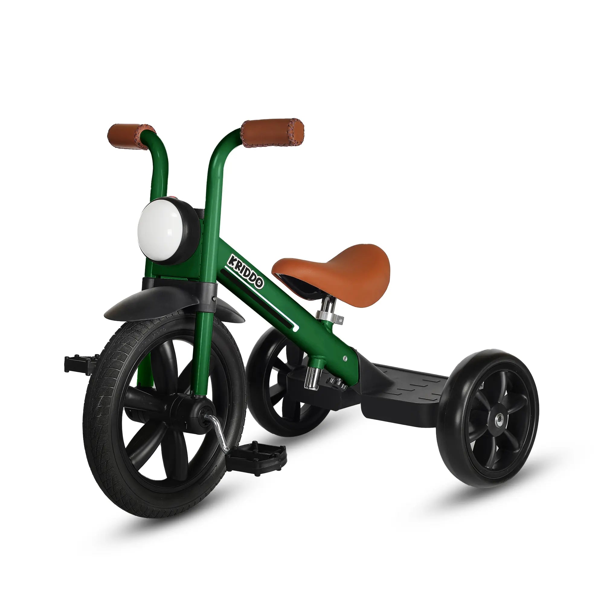 KRIDDO Buzz Rider Kids Tricycle with Headlight and Pedals for 2 to 5 Years Old Green