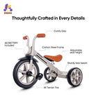 KRIDDO Kids Tricycle with Headlight and Pedals for 2 to 5 Years Old Grey