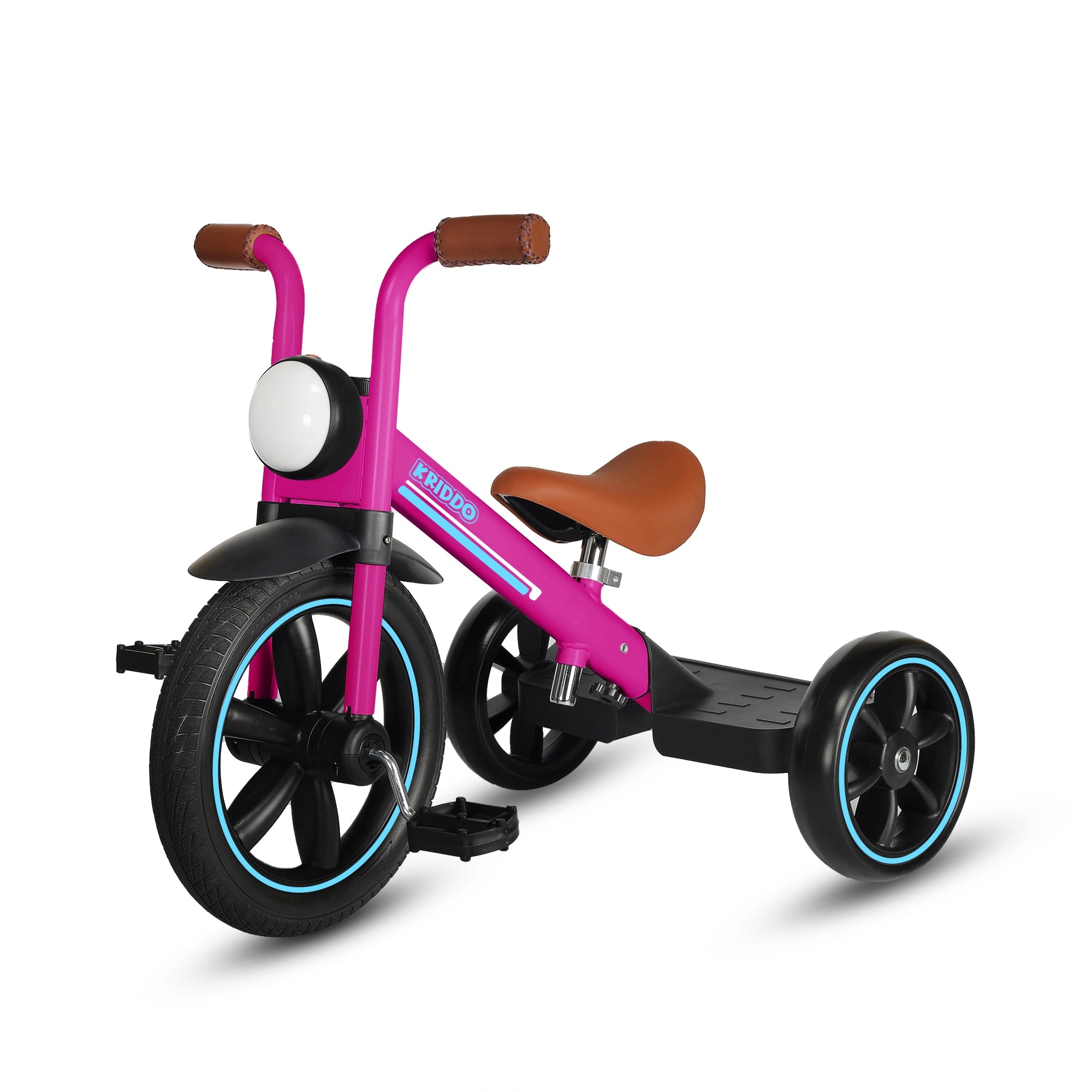 KRIDDO Kids Tricycle with Headlight and Pedals for 2 to 5 Years Old Pink