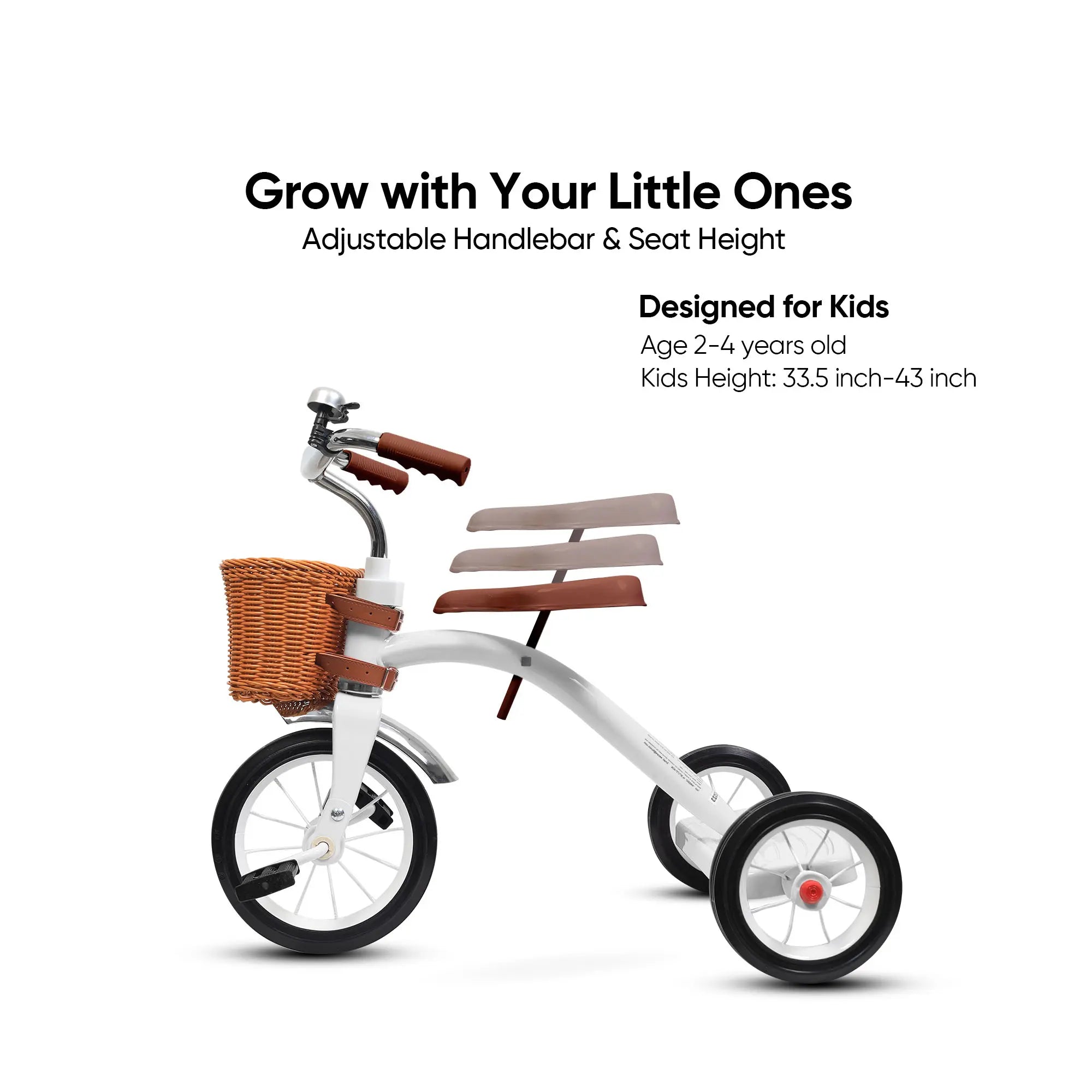 KRIDDO Metal Classic Tricycle with Removable basket for 2 to 4 Years Old White