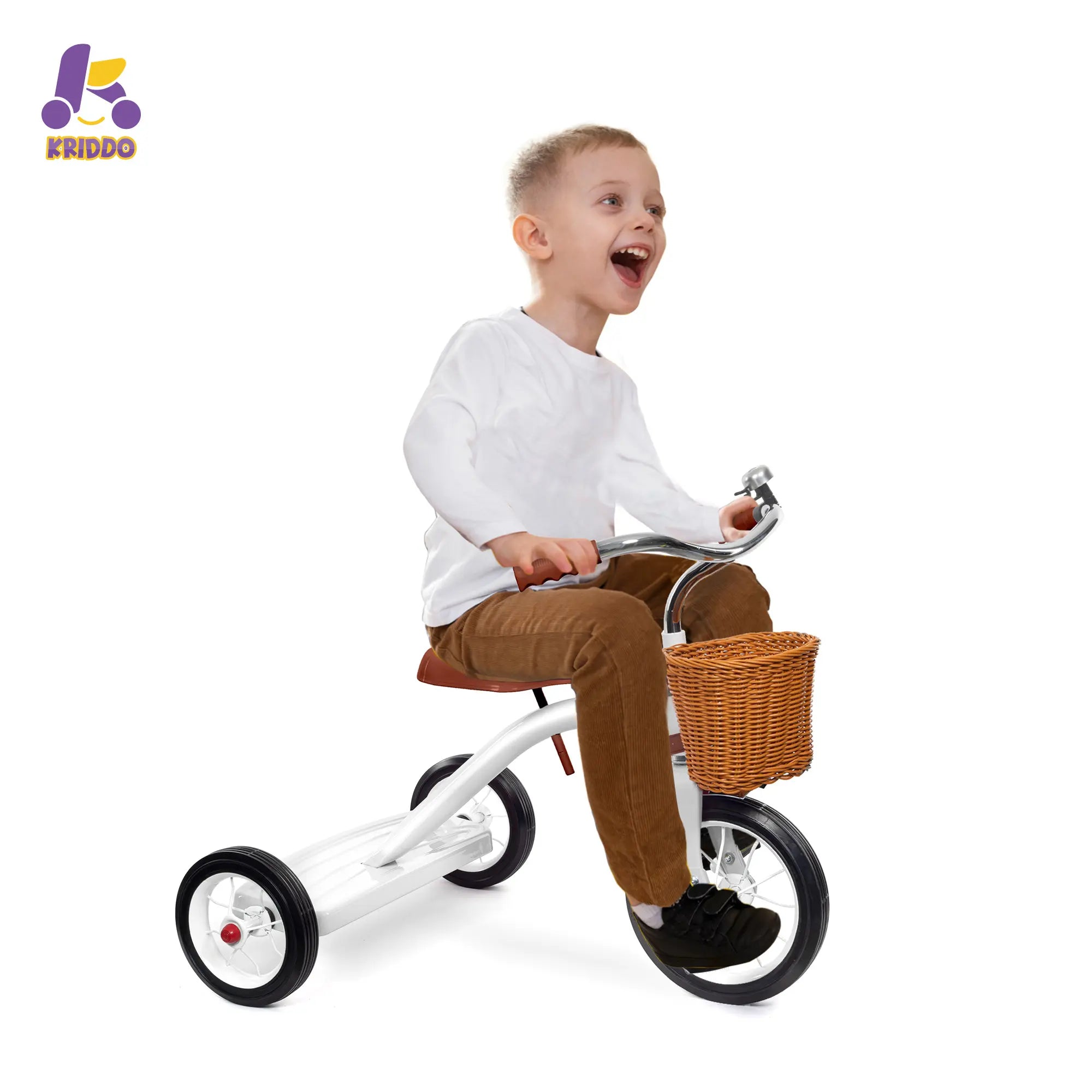 KRIDDO Metal Classic Tricycle with Removable basket for 2 to 4 Years Old White