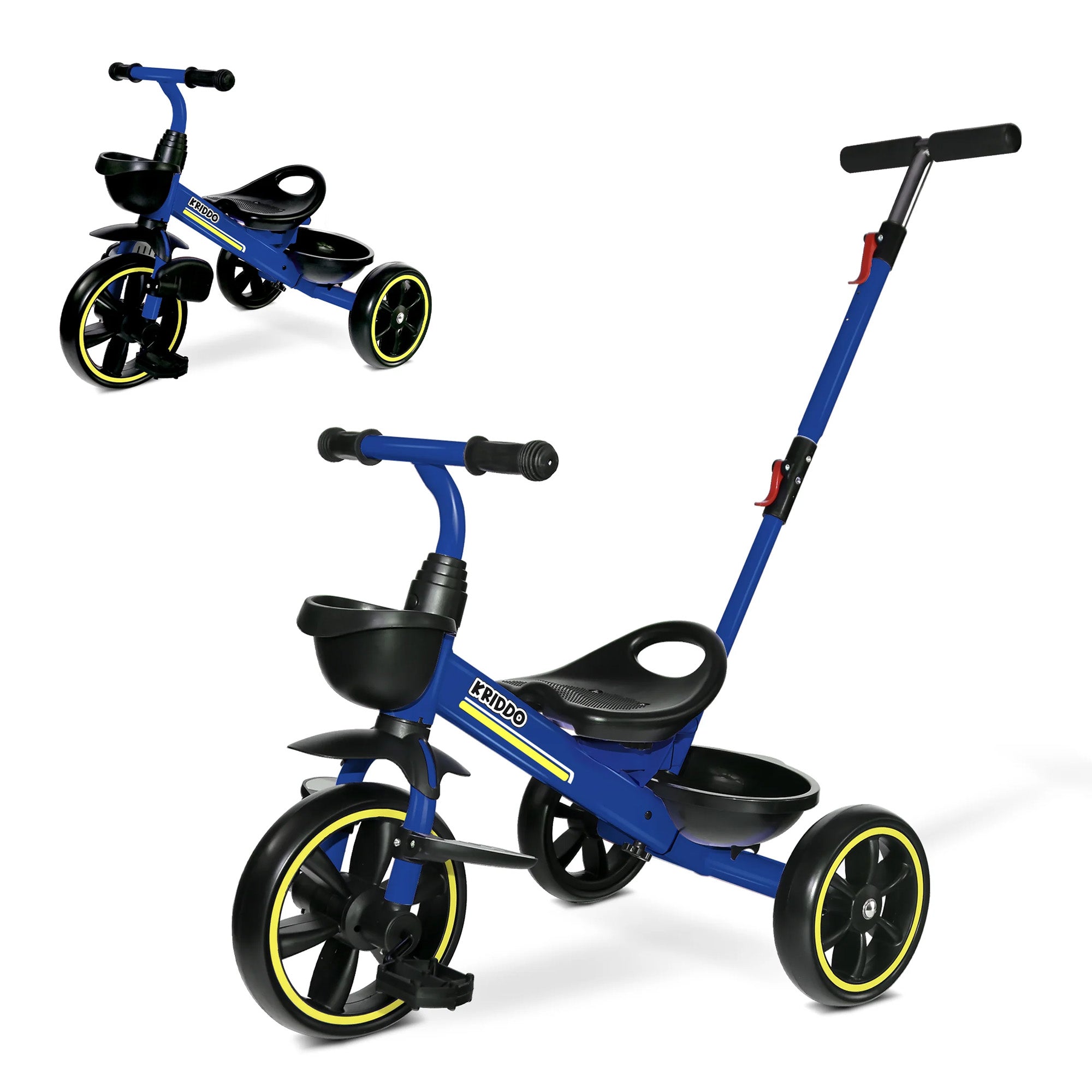 KRIDDO 2-in-1 Toddler Push Tricycle with Handle for 18 Months to 5 Years Old Blue