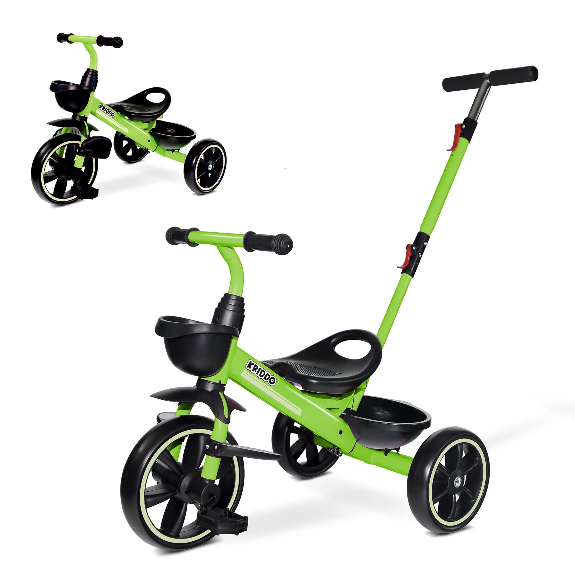 KRIDDO 2-in-1 Toddler Push Tricycle with Handle for 18 Months to 5 Years Old Green