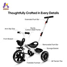 KRIDDO 2-in-1 Toddler Push Tricycle with Handle for 18 Months to 5 Years Old White
