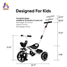 KRIDDO 2-in-1 Toddler Push Tricycle with Handle for 18 Months to 5 Years Old White