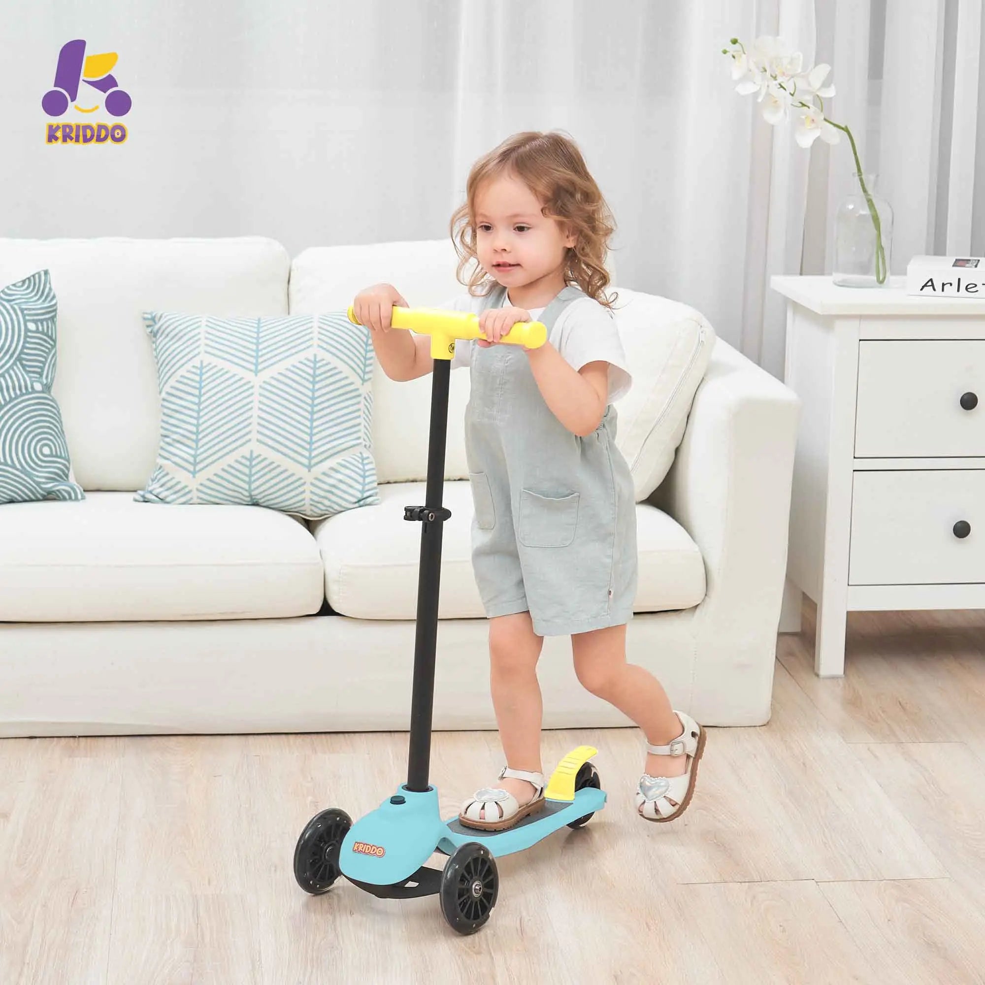 KRIDDO Kids Scooters with Removable Seat for 1.5 to 5 Years Old 5-in-1 Blue