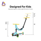 KRIDDO Kids Scooters with Removable Seat for 1.5 to 5 Years Old 5-in-1 Blue