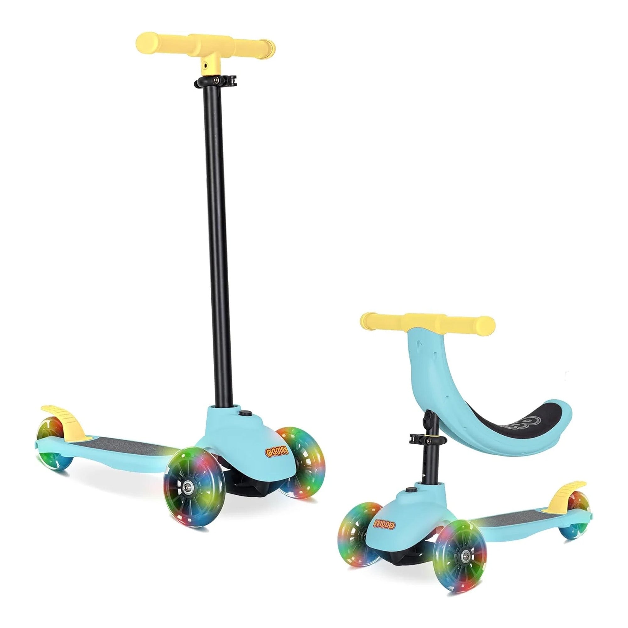 KRIDDO Kids Scooters with Removable Seat for 1.5 to 5 Years Old 5-in-1 Blue