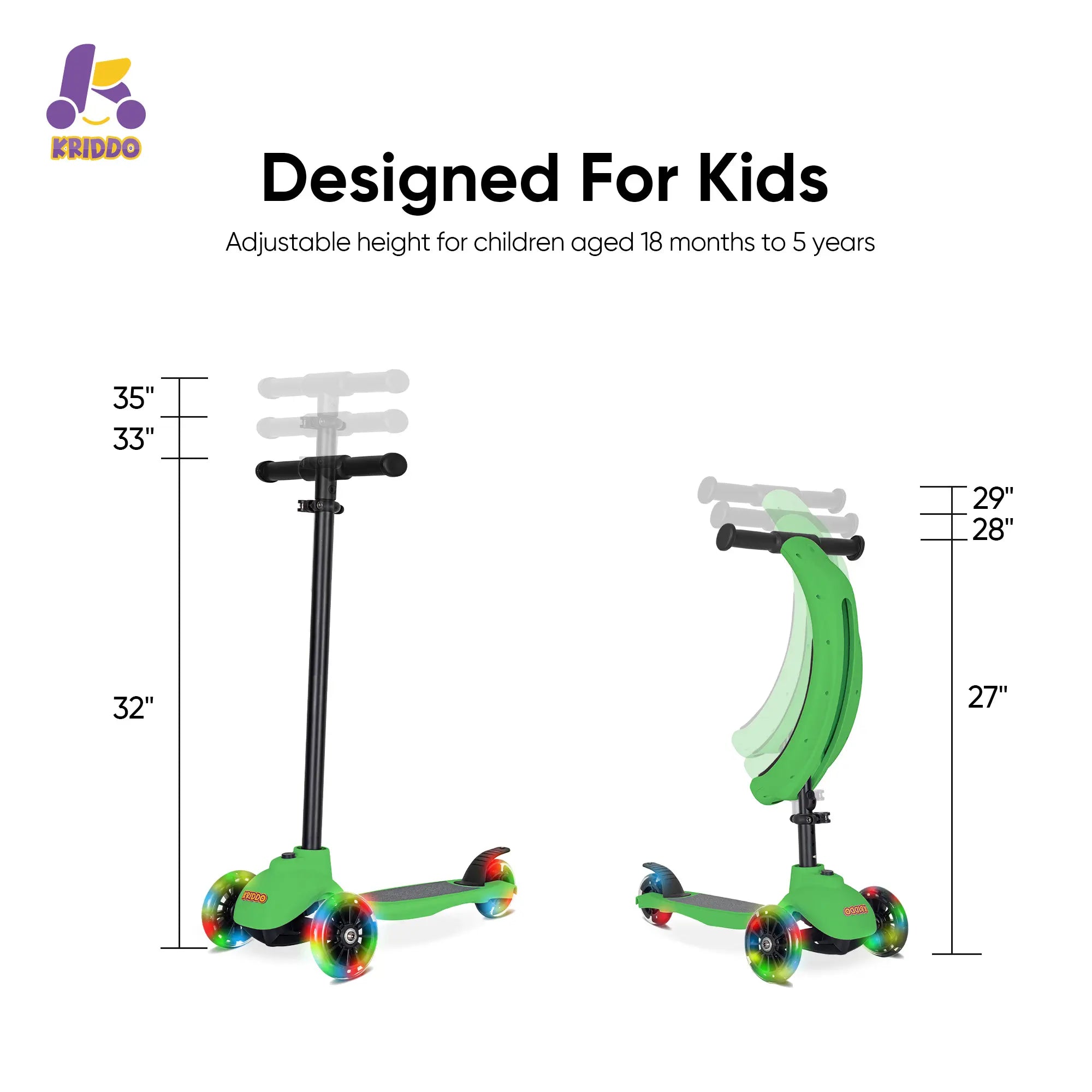 KRIDDO scooter with adjustable height feature