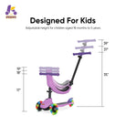 KRIDDO Kids Scooters with Removable Seat for 1.5 to 5 Years Old 5-in-1 Purple