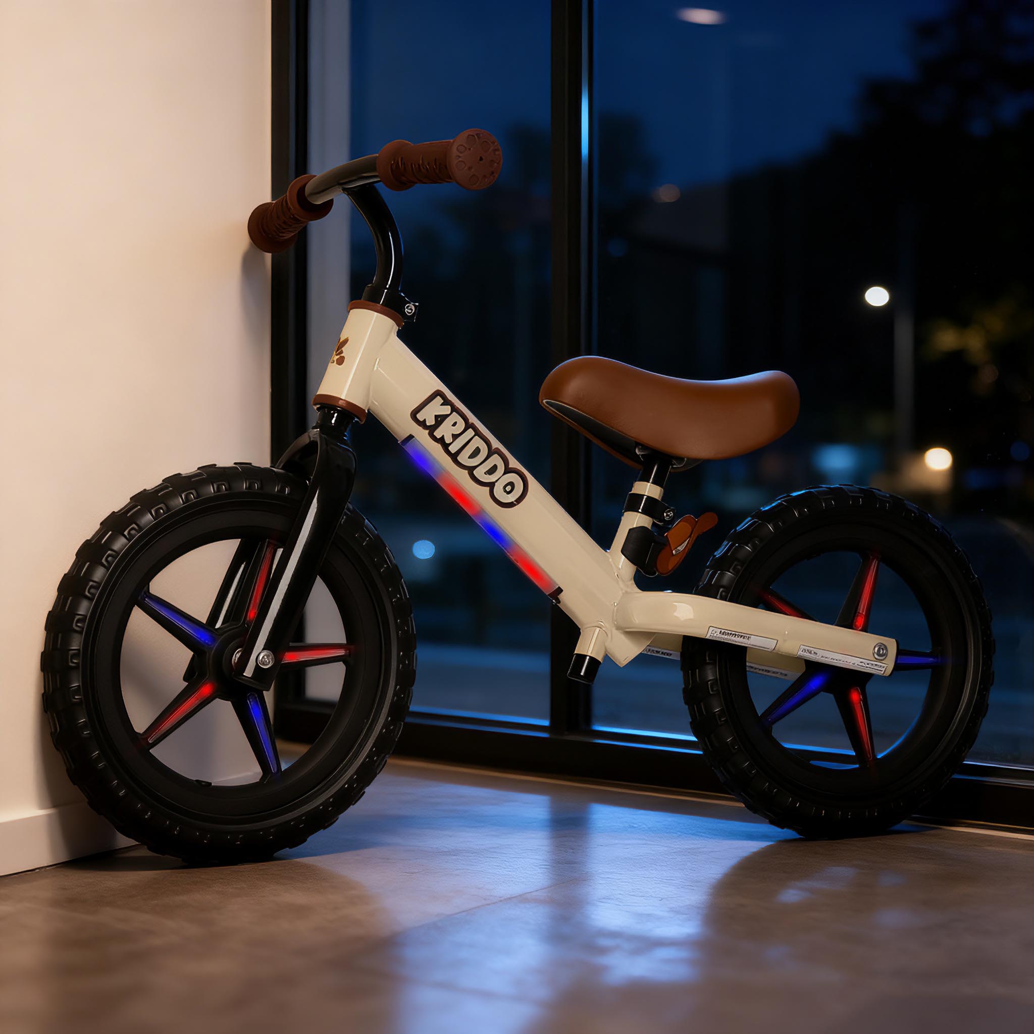 KRIDDO Toddler Light Up Balance Bike With Cute Accessories For 2-5 Years Old White