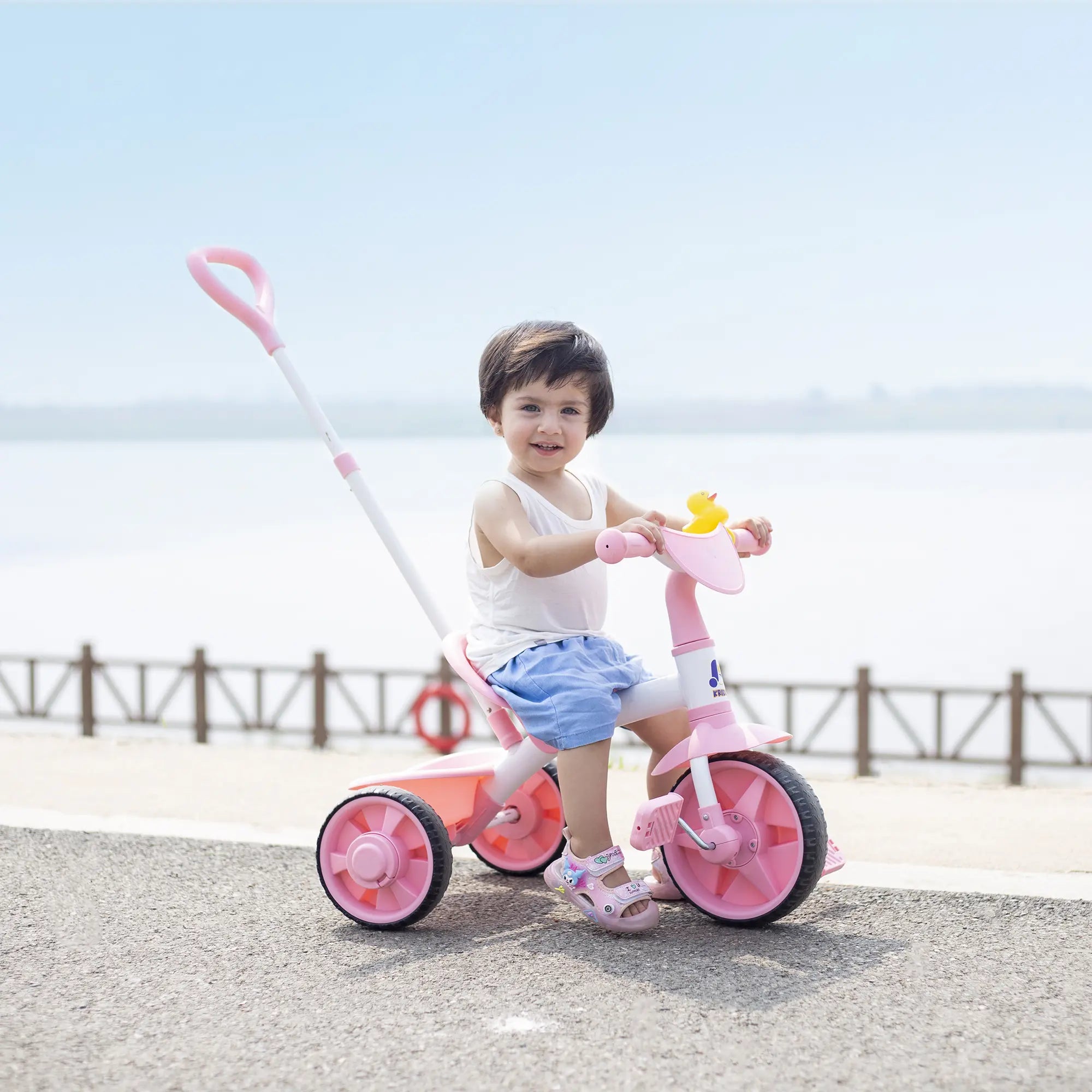 KRIDDO 2-in-1 Pink Toddler Trike with Parent Handle