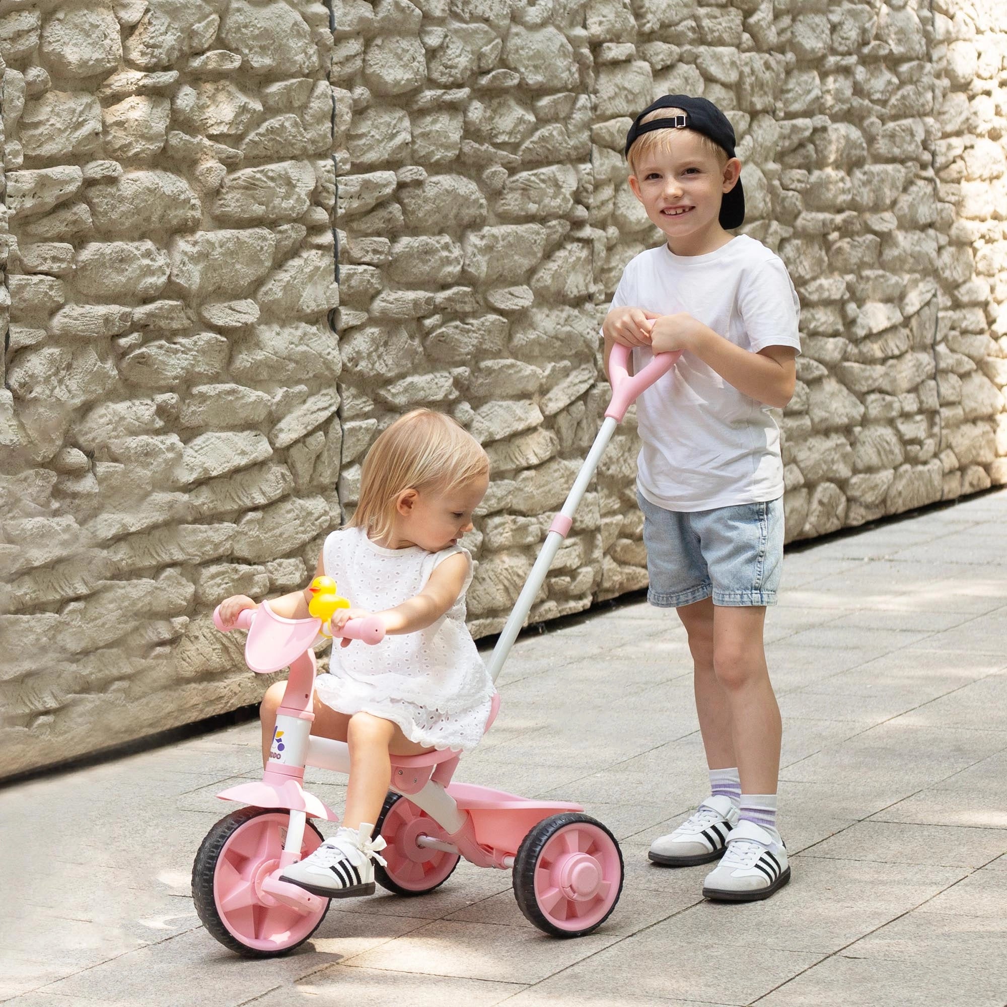 KRIDDO 2-in-1 Pink Toddler Trike with Parent Handle