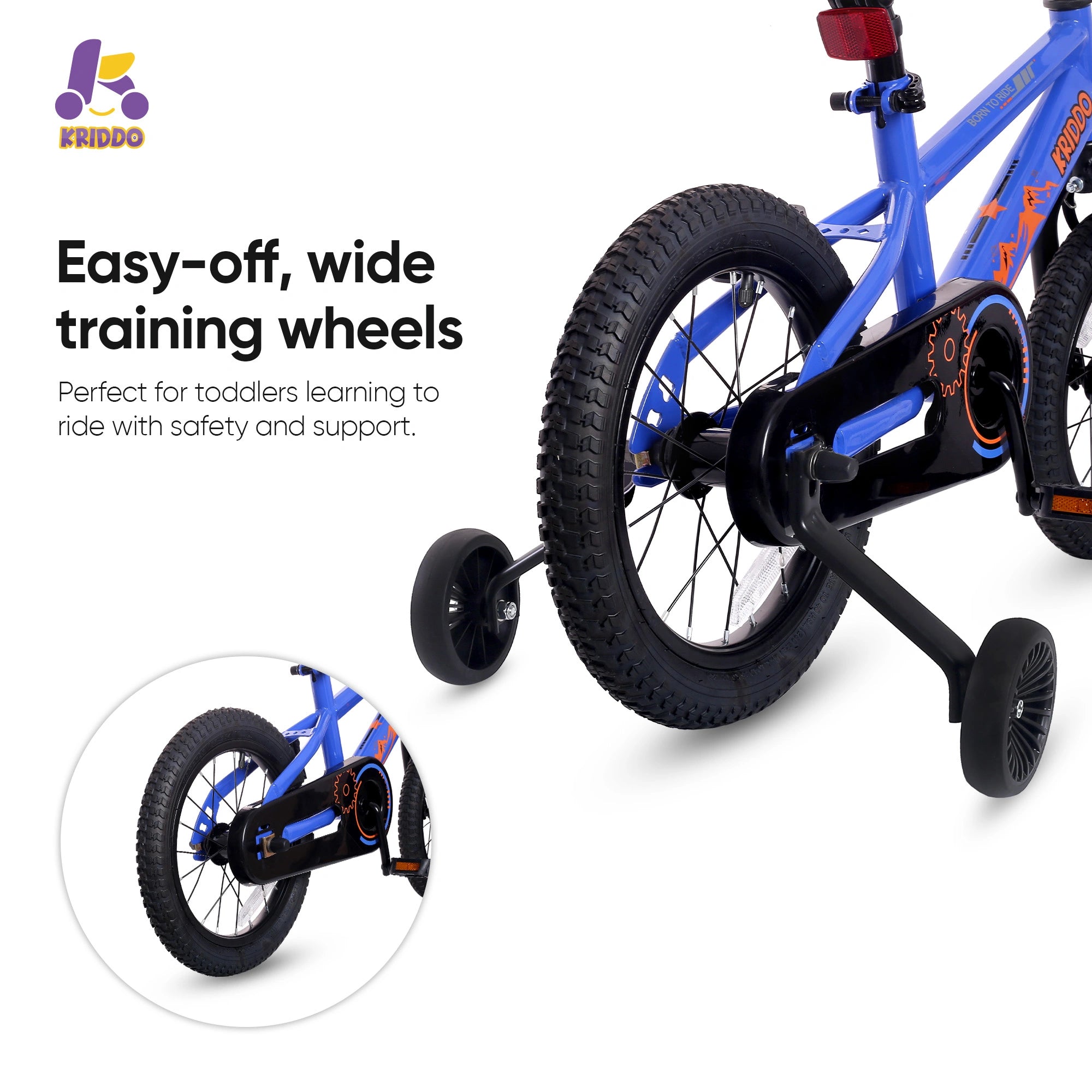 KRIDDO 14 Inch Bike with Training Wheels for 3 to 6 Years Old Blue
