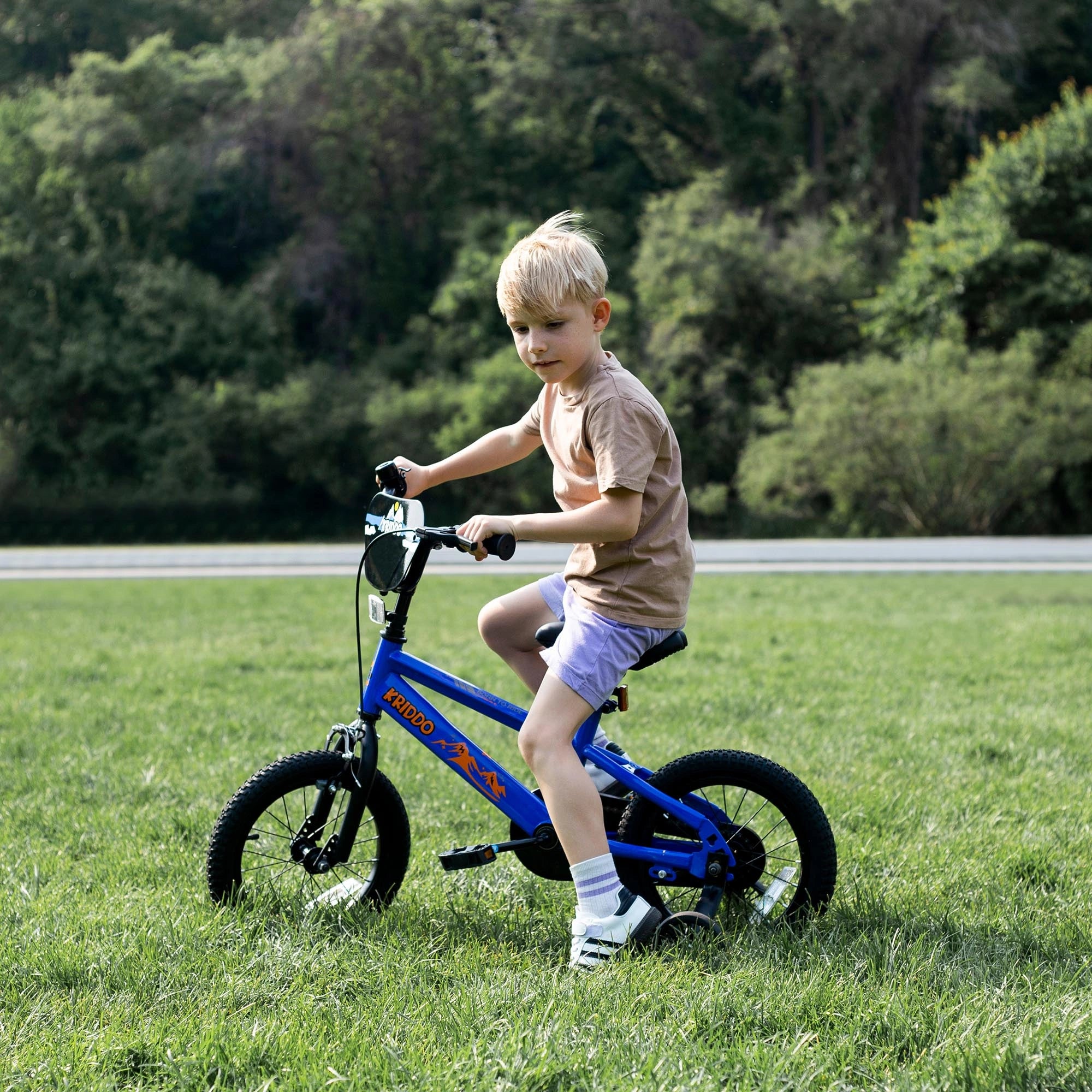 KRIDDO 14 Inch Bike with Training Wheels for 3 to 6 Years Old Blue