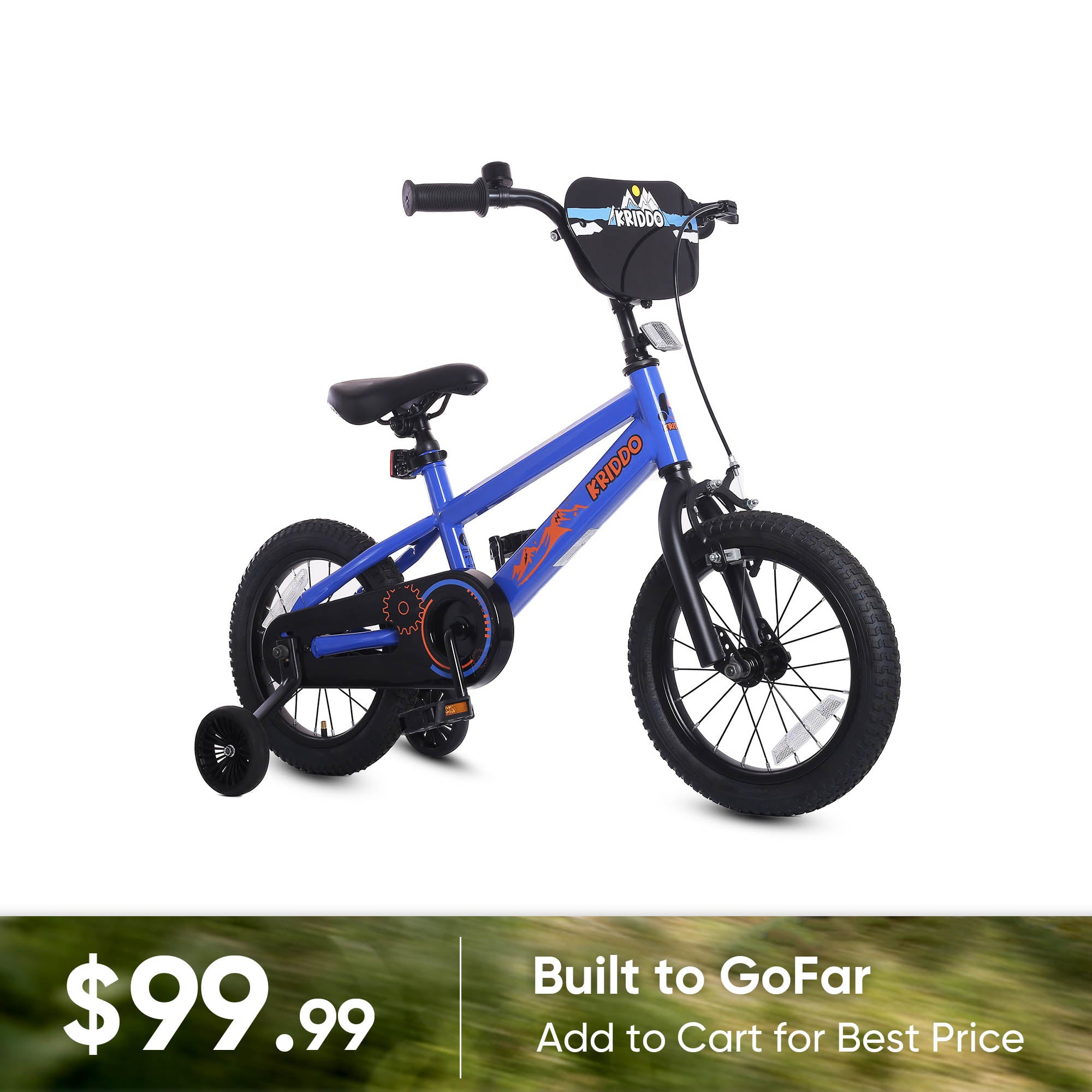 KRIDDO 14 Inch Bike with Training Wheels for 3 to 6 Years Old Blue