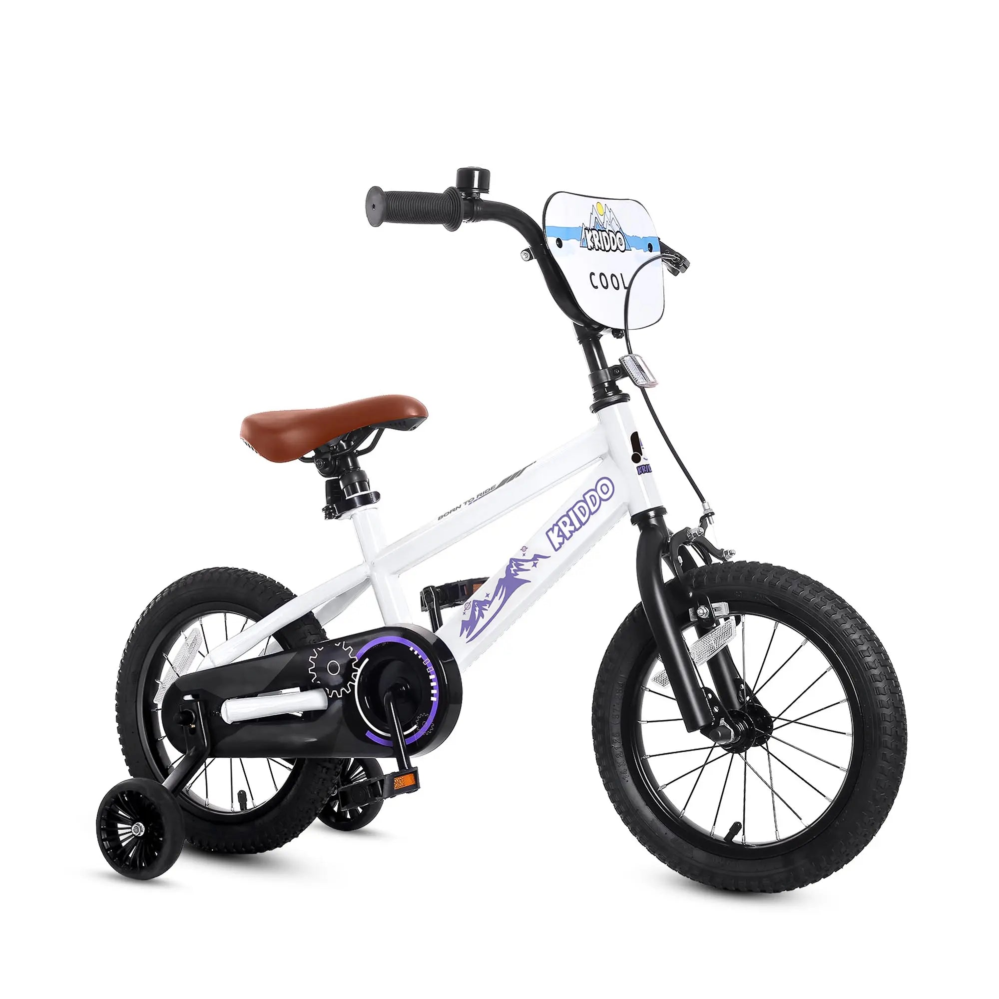 KRIDDO 14 Inch Bike with Training Wheels for 3 to 6 Years Old White