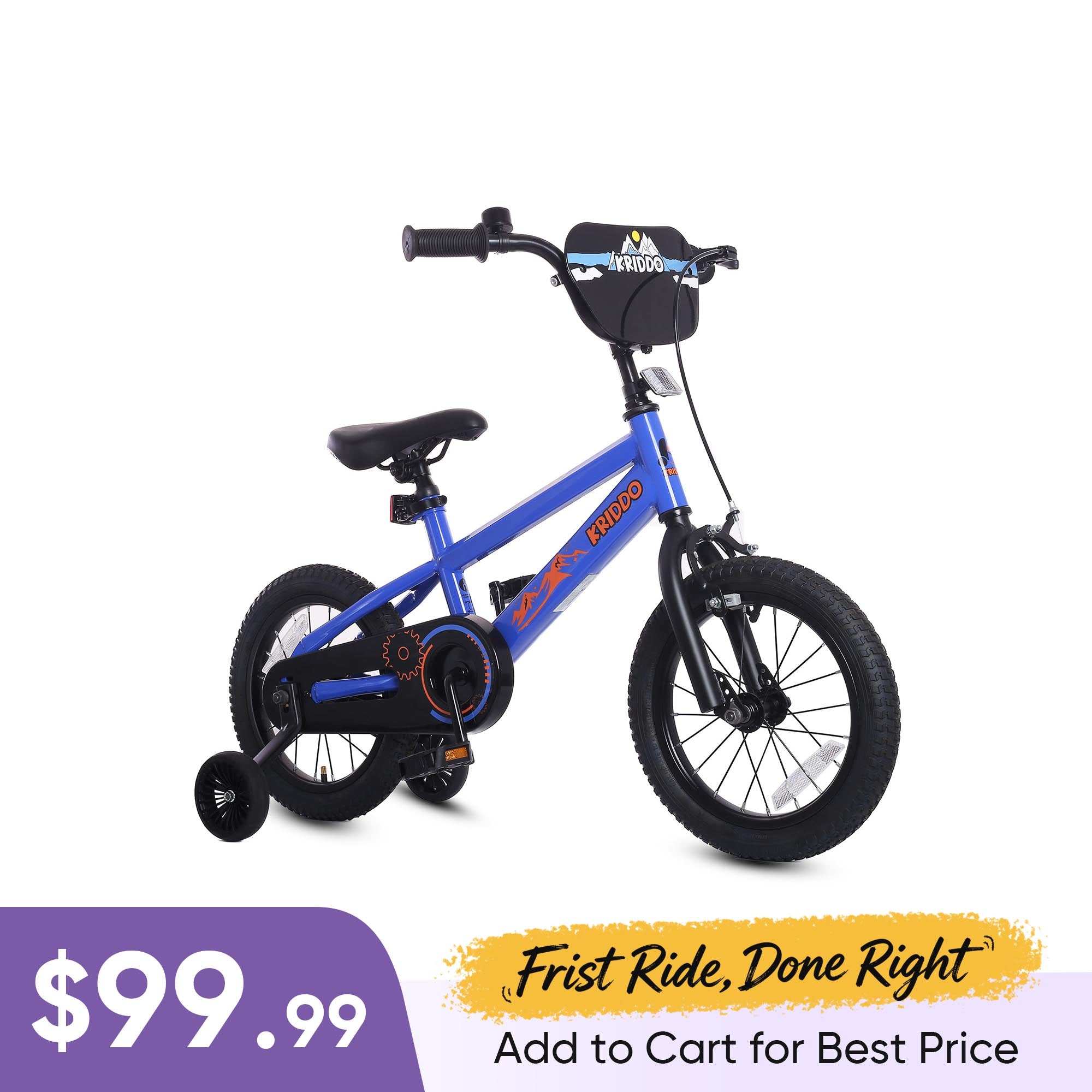KRIDDO 14 Inch Bike with Training Wheels for 3 to 6 Years Old Blue